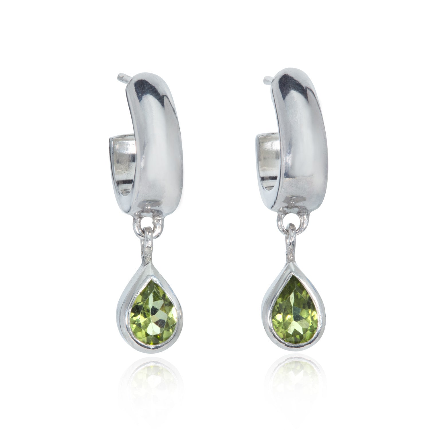 Chunky Silver Hoop Earrings with Peridot