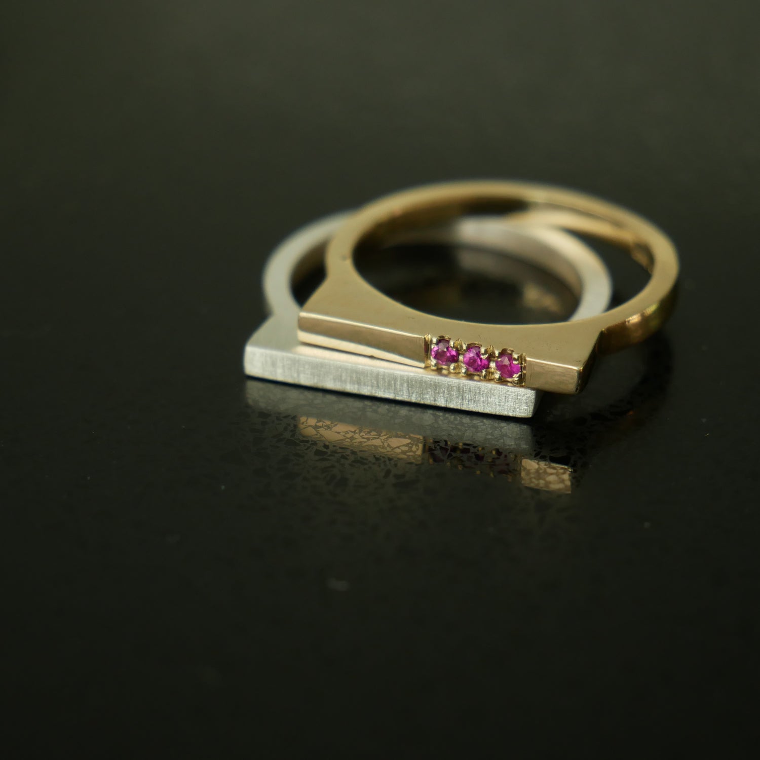 gold triple ruby architect ring