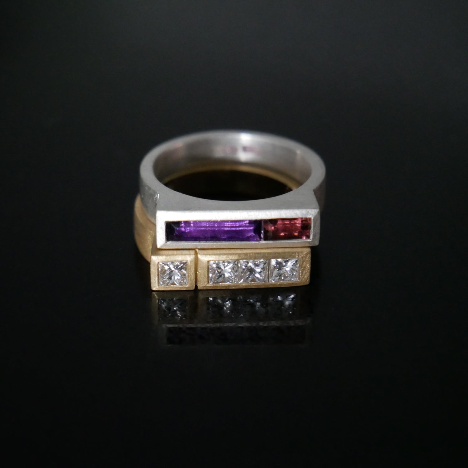 medium architect rings, amethyst, rhodelite and diamond