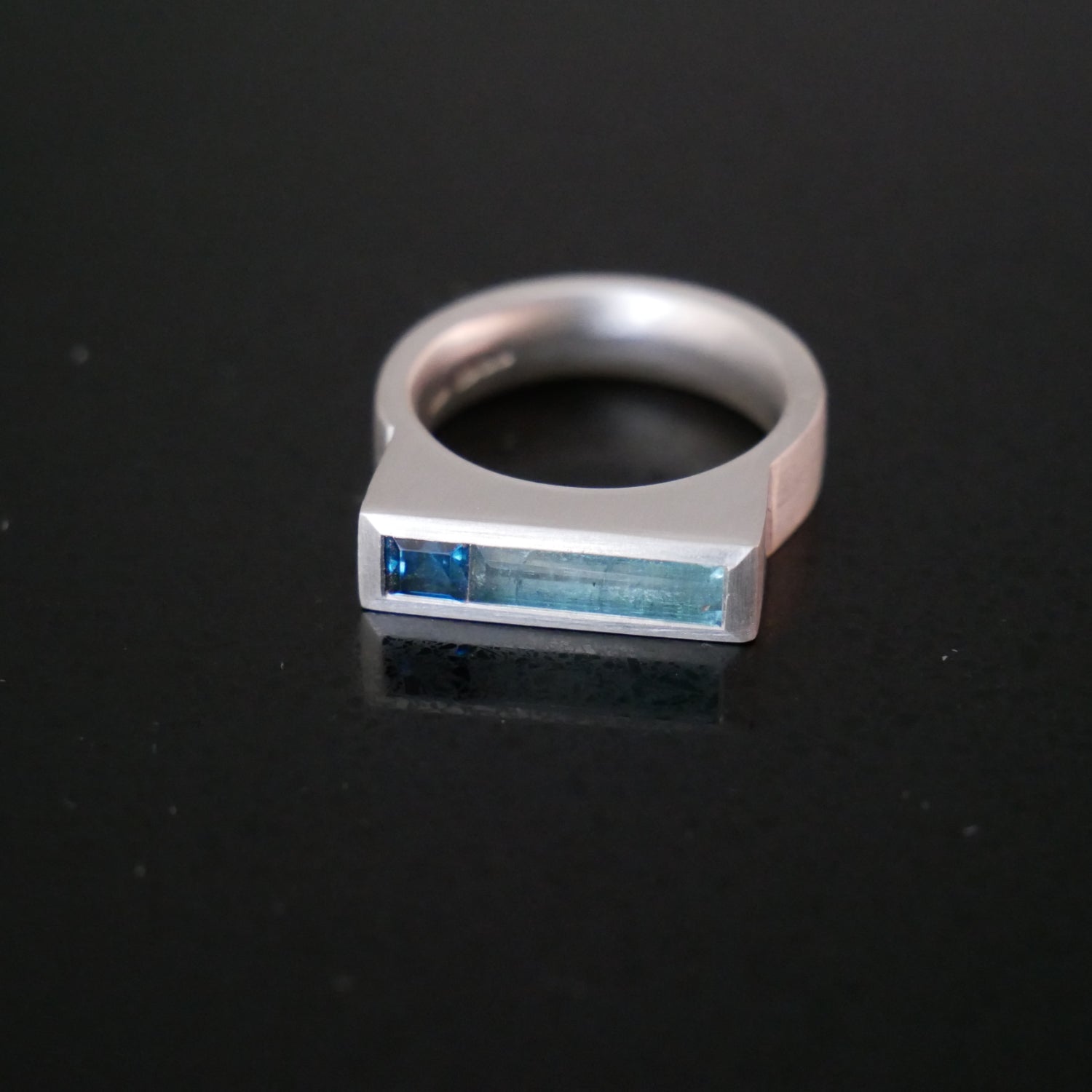 Baguette tourmaline and topaz ring