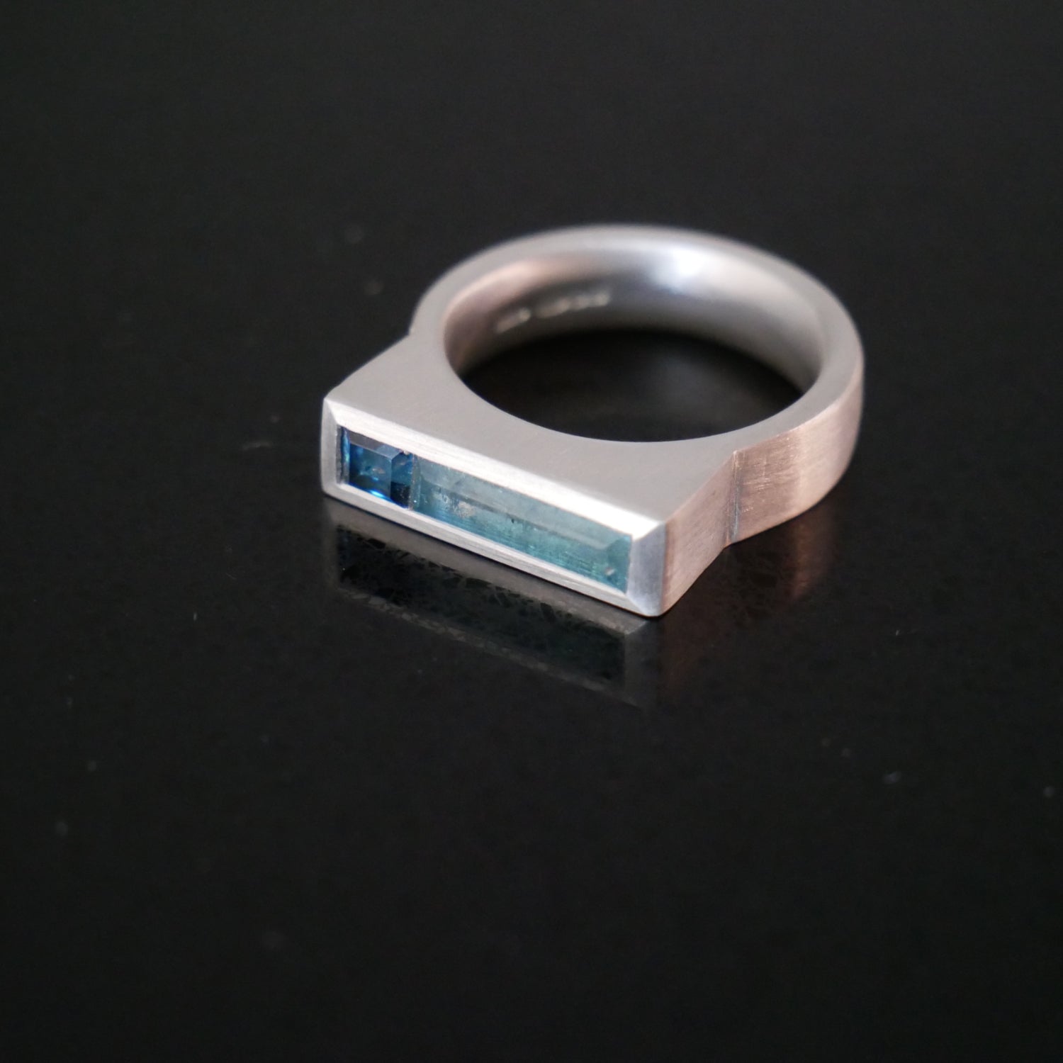 blue tourmaline baguette ring