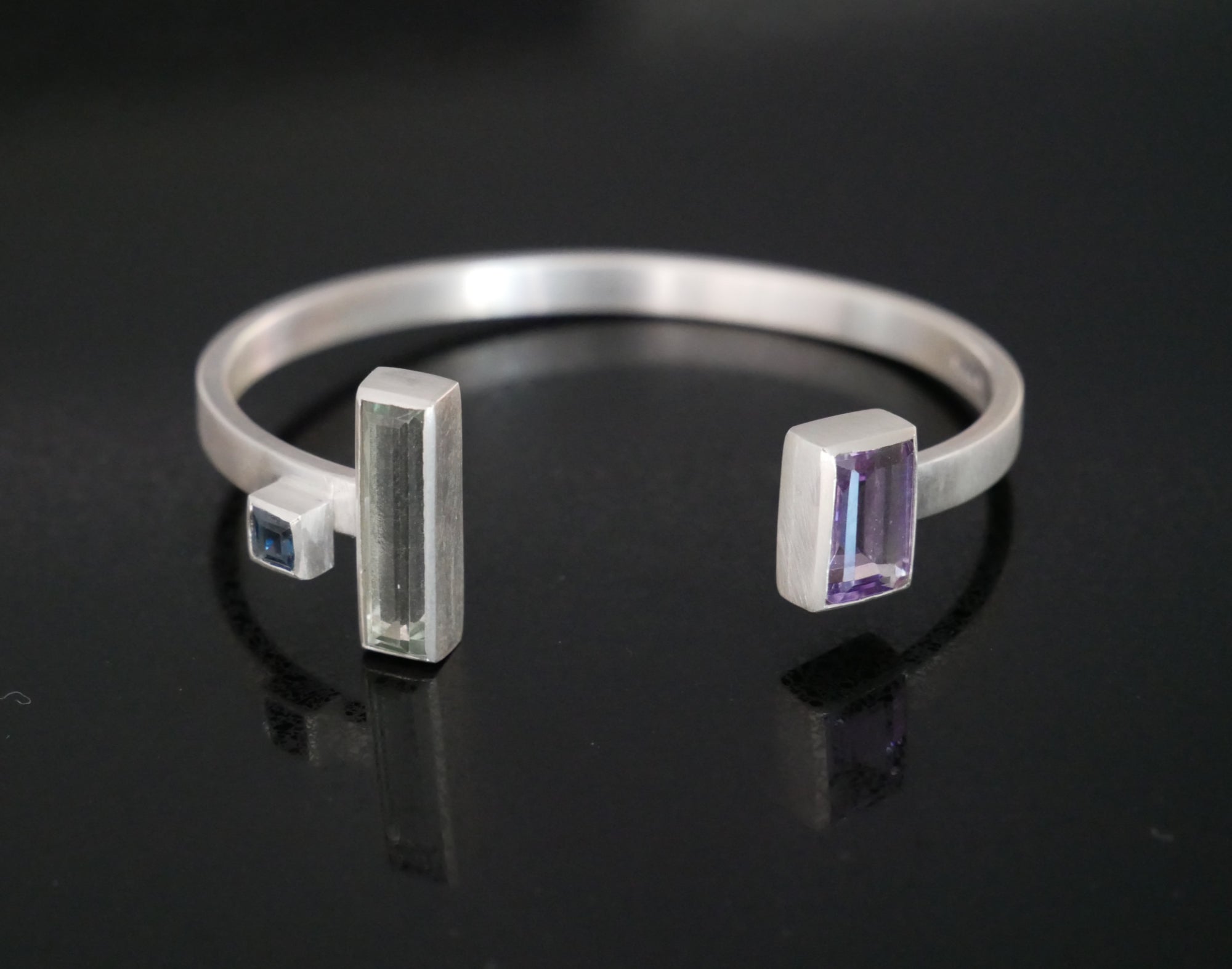 green amethyst, purple amethyst and blue topaz cuff