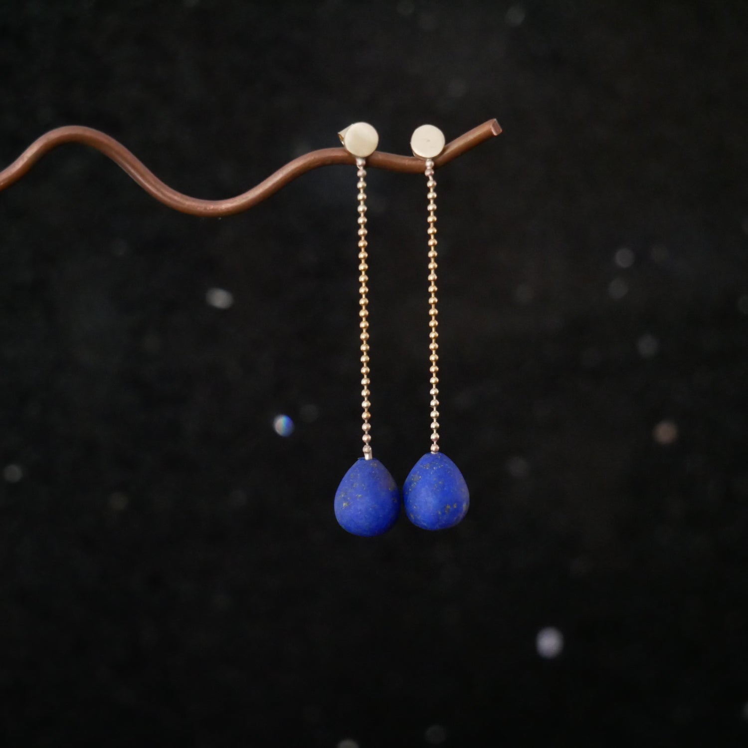 9ct gold disc and drop Lapis earrings