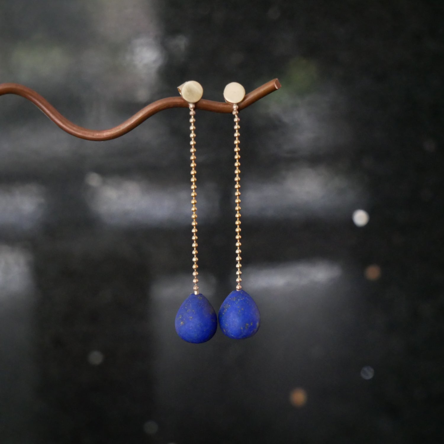 9ct gold disc and drop Lapis earrings