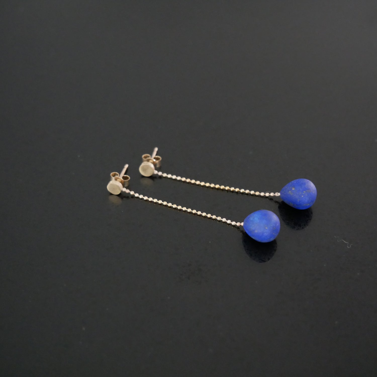 9ct gold disc and drop Lapis earrings