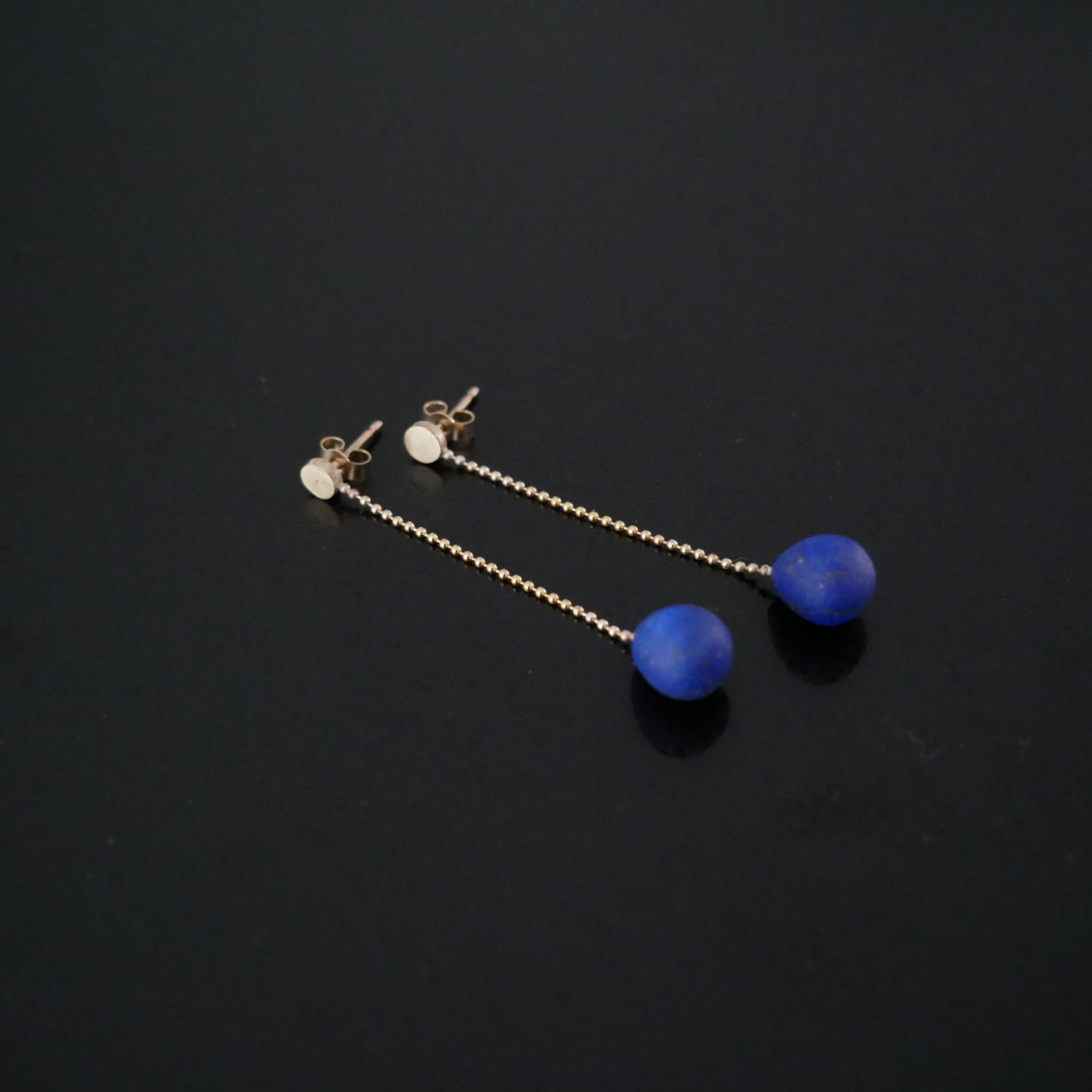 9ct gold disc and drop Lapis earrings