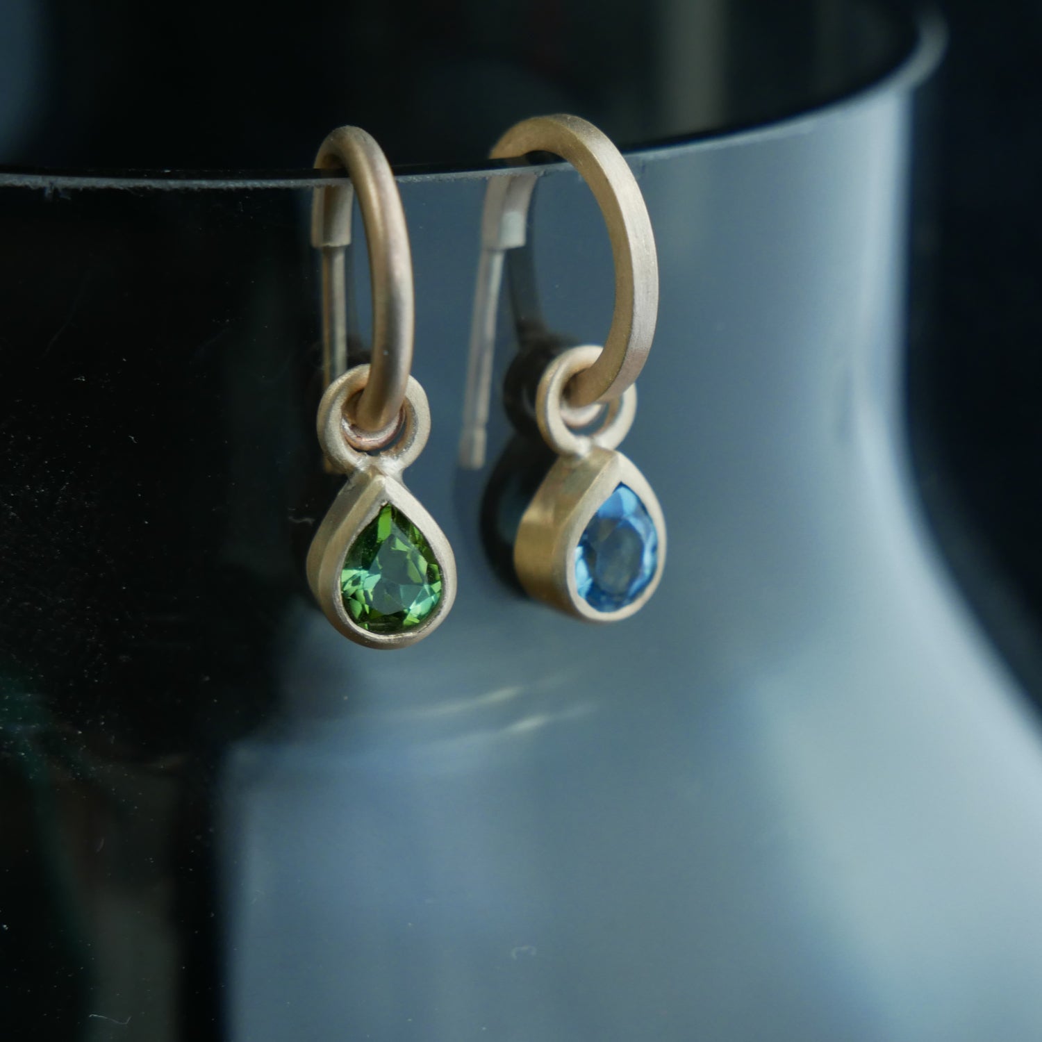 tourmaline and aqua gold hoop earrings