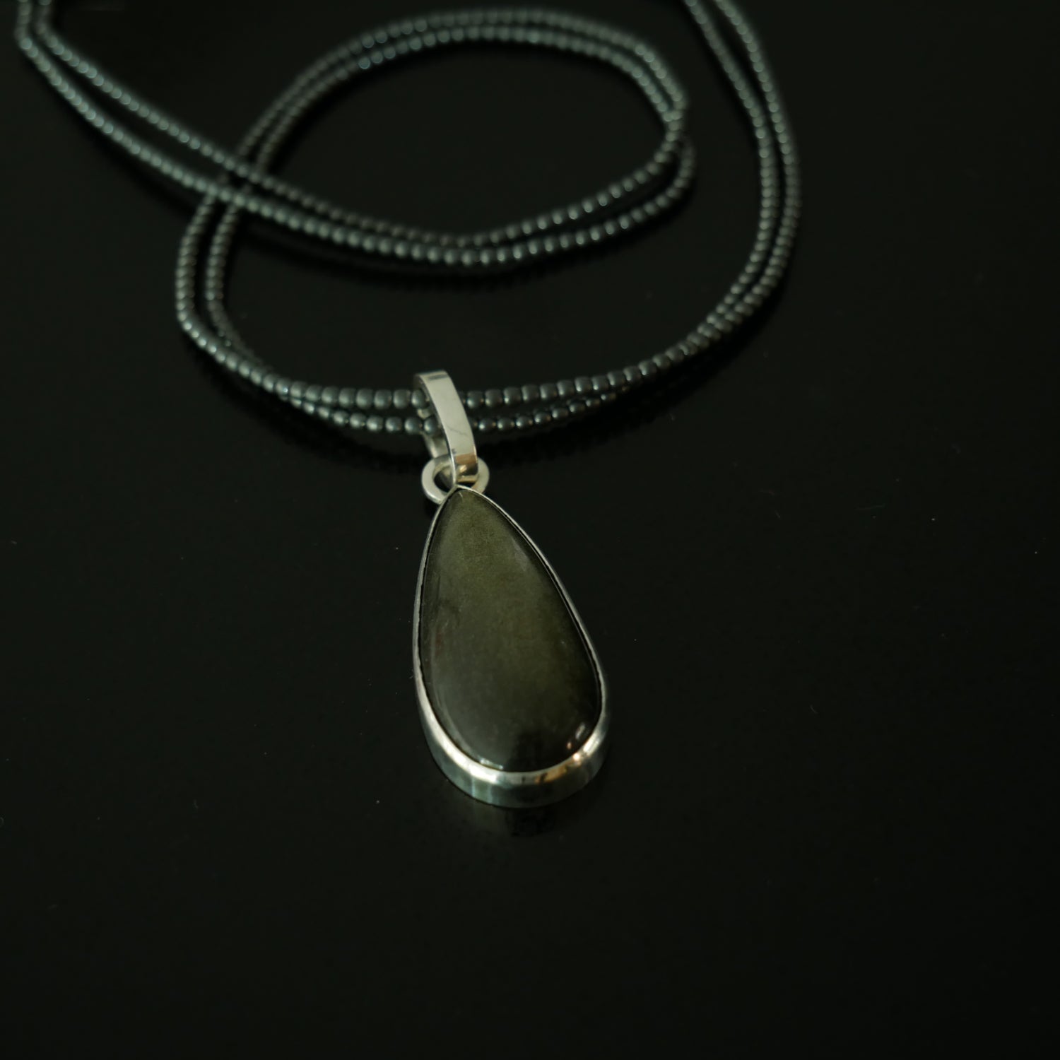 Haematite and Obsidian silver pendant