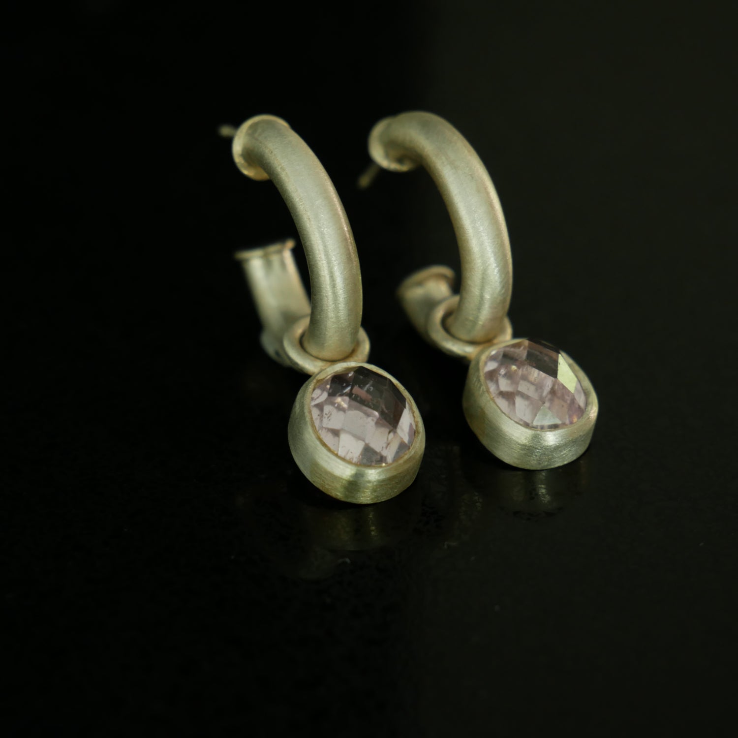 Chunky silver hoops with Kunsite drops