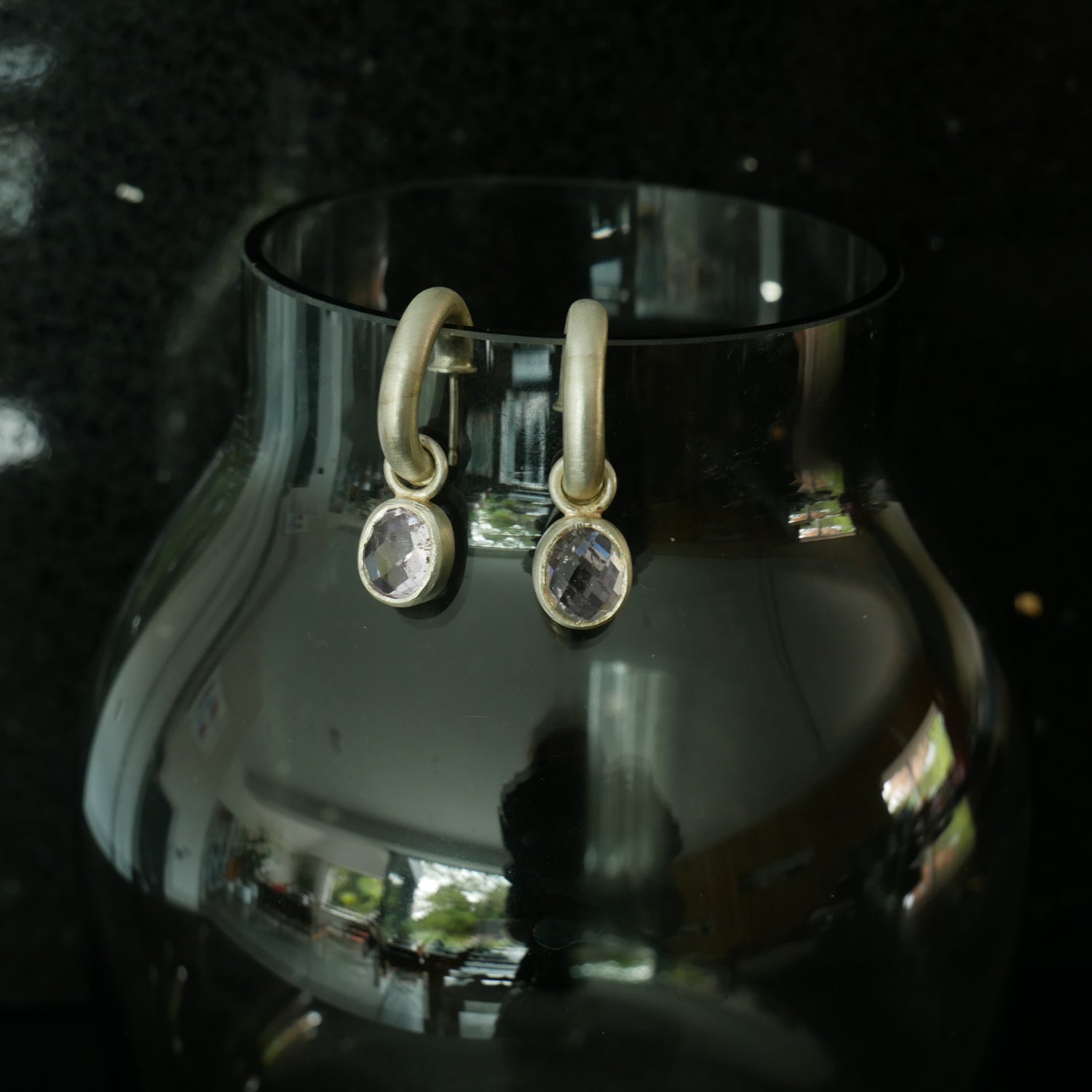 Chunky silver hoops with Kunsite drops