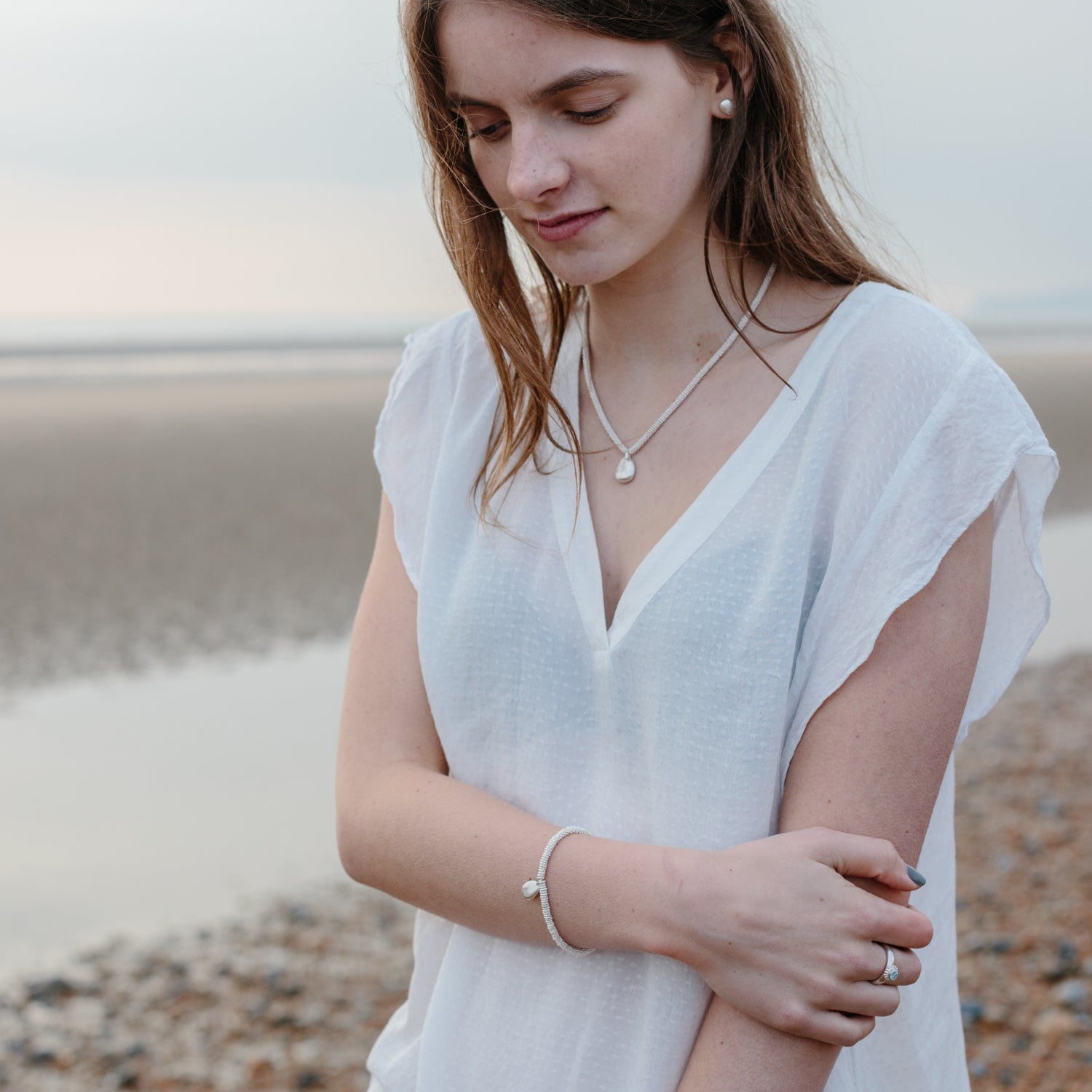 Silver chunky pebble necklace