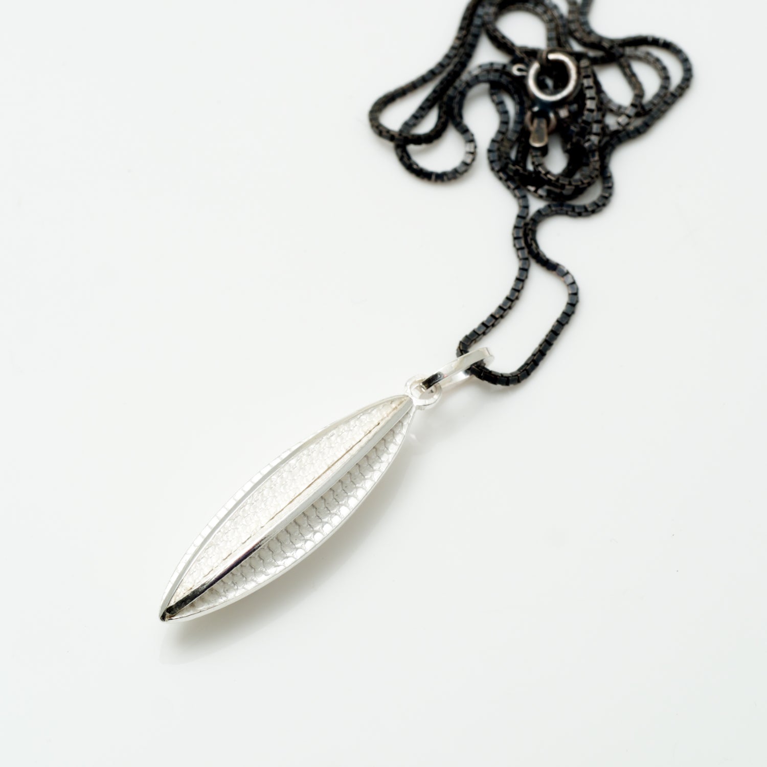 Silver Slender Pod Drop Necklace