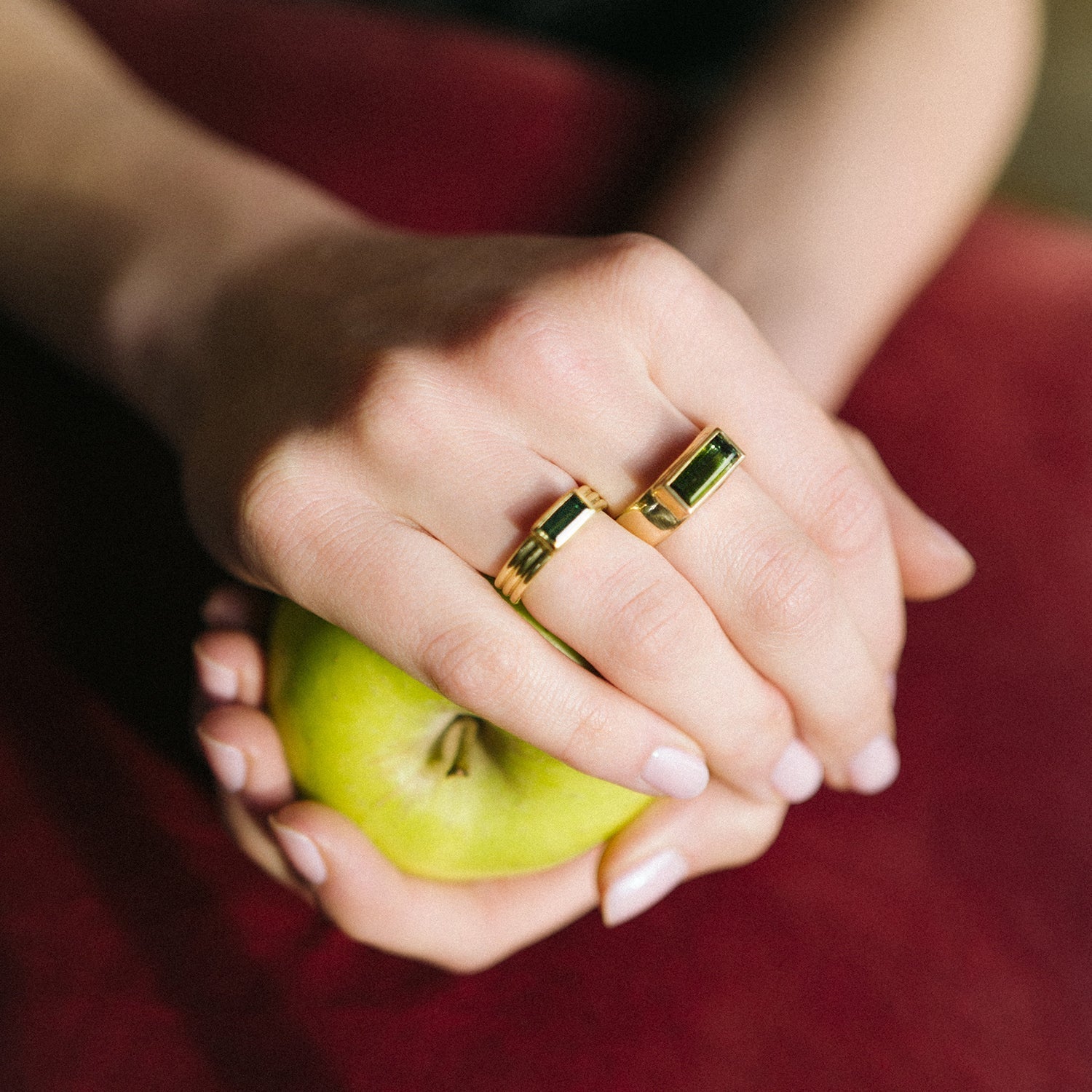 18ct gold baguette tourmaline rings