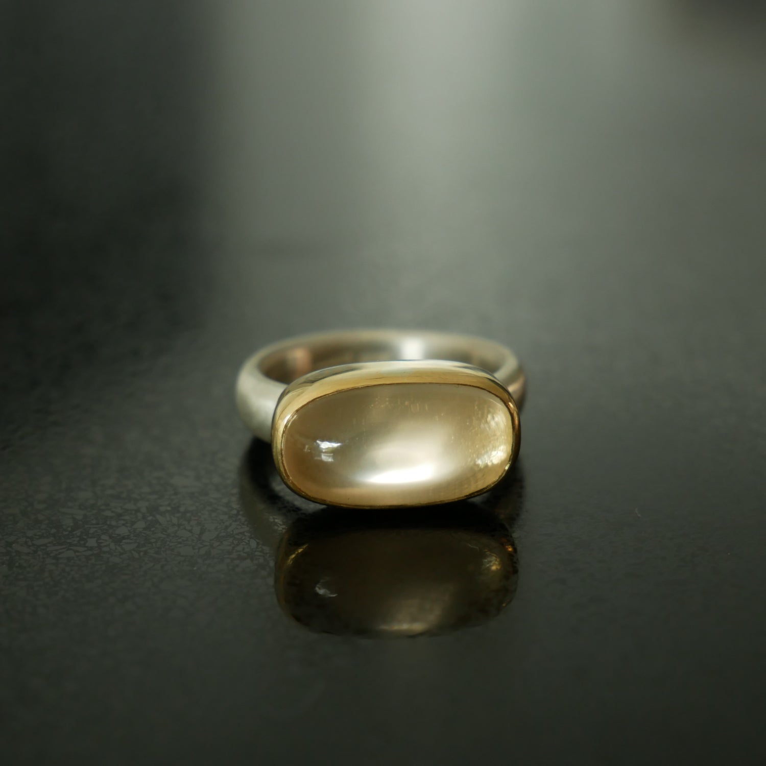 Pink Moonstone gold and silver ring