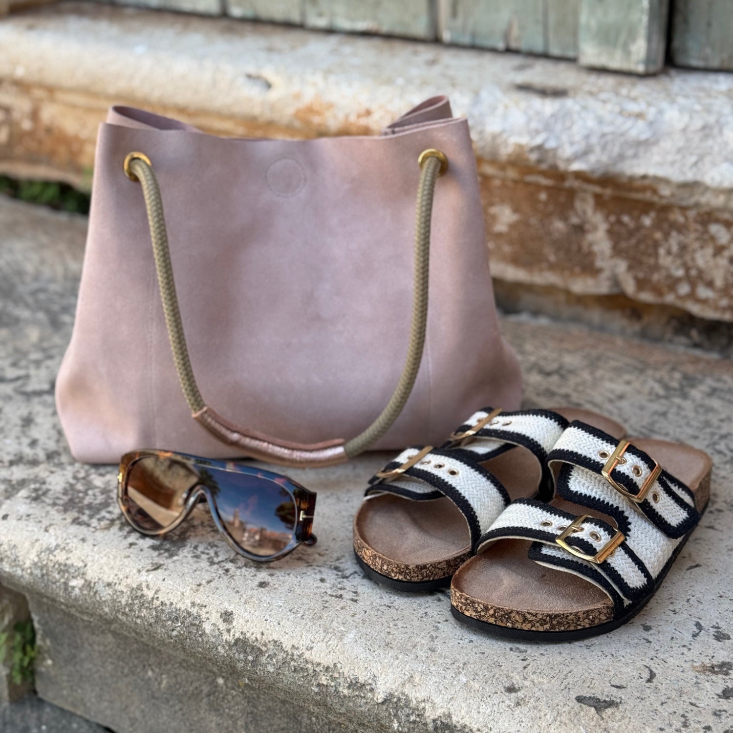 pink suede bucket bag