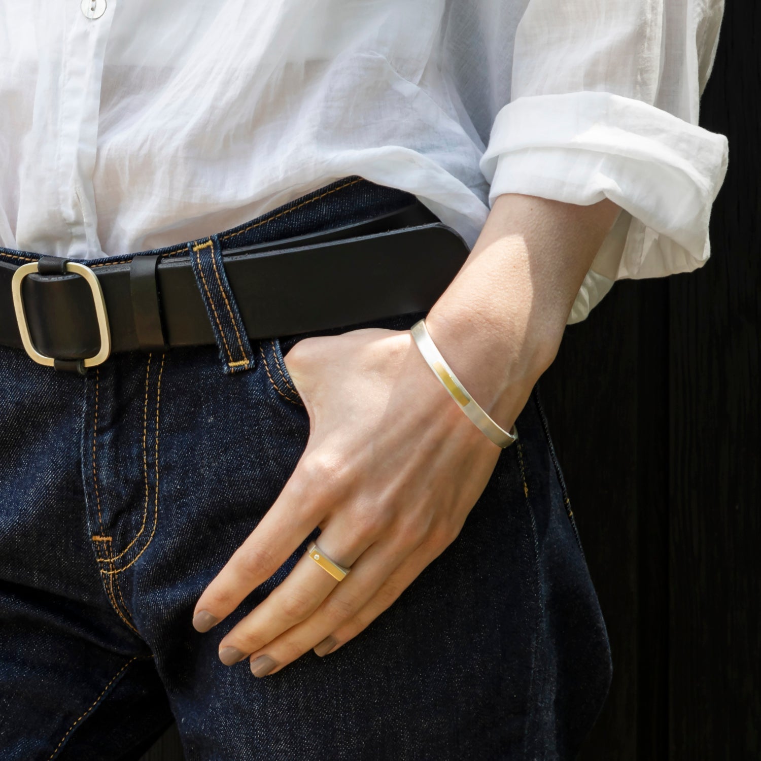 Silver and gold architect hinged bangle