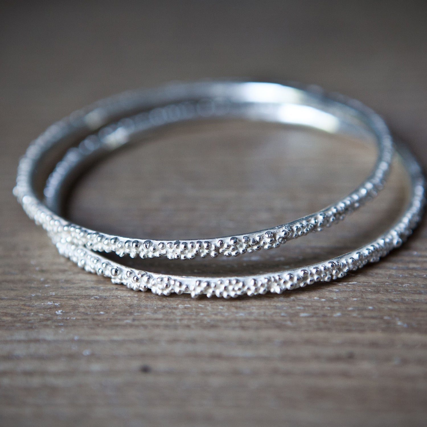 narrow granulated silver bangle