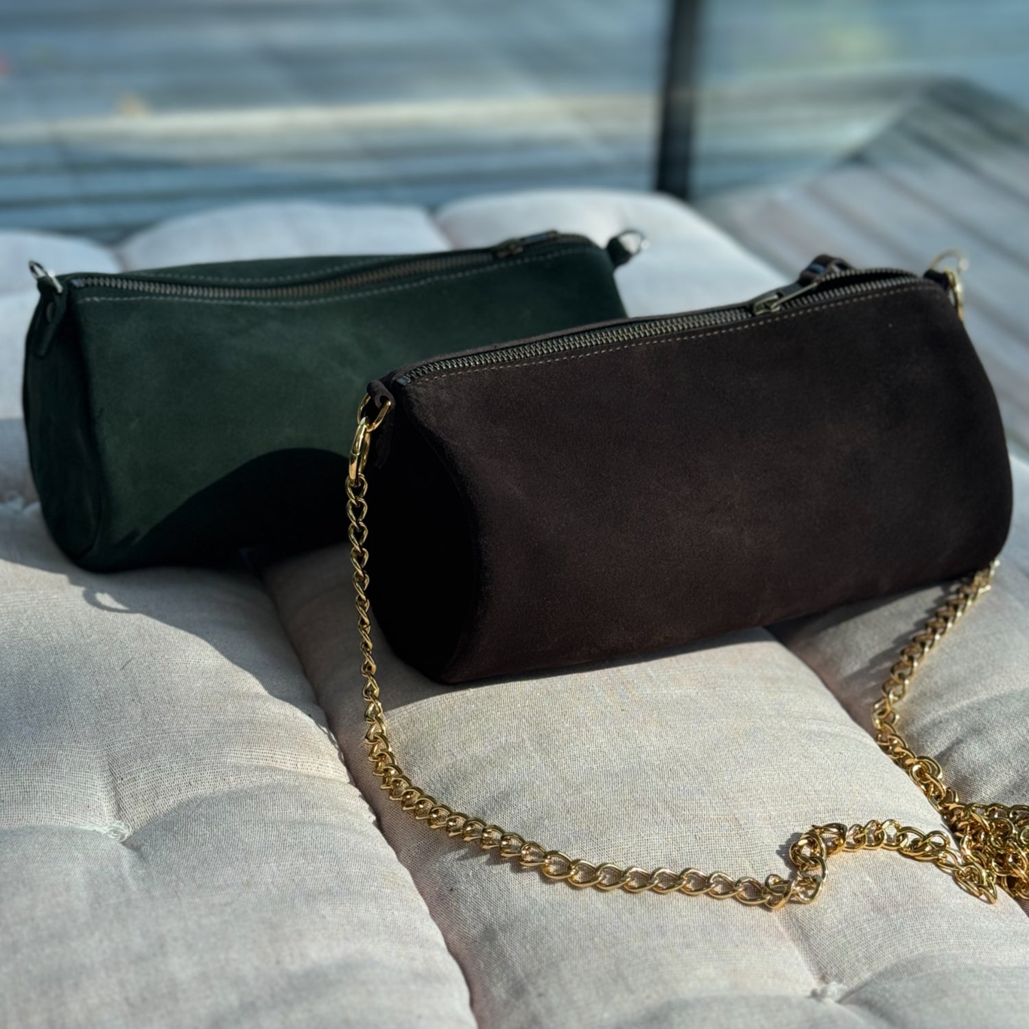 Suede barrell bag