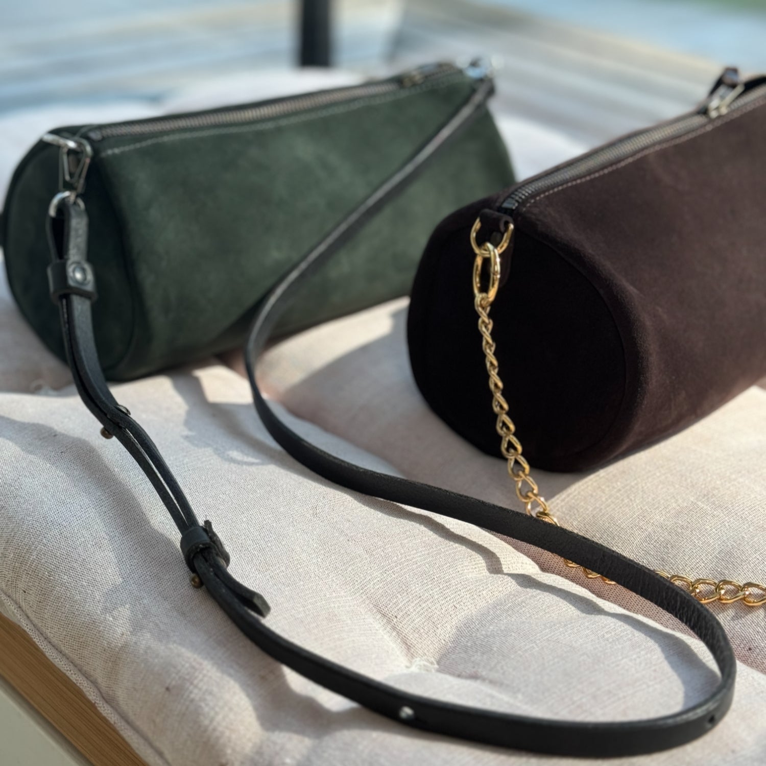 Suede barrell bag