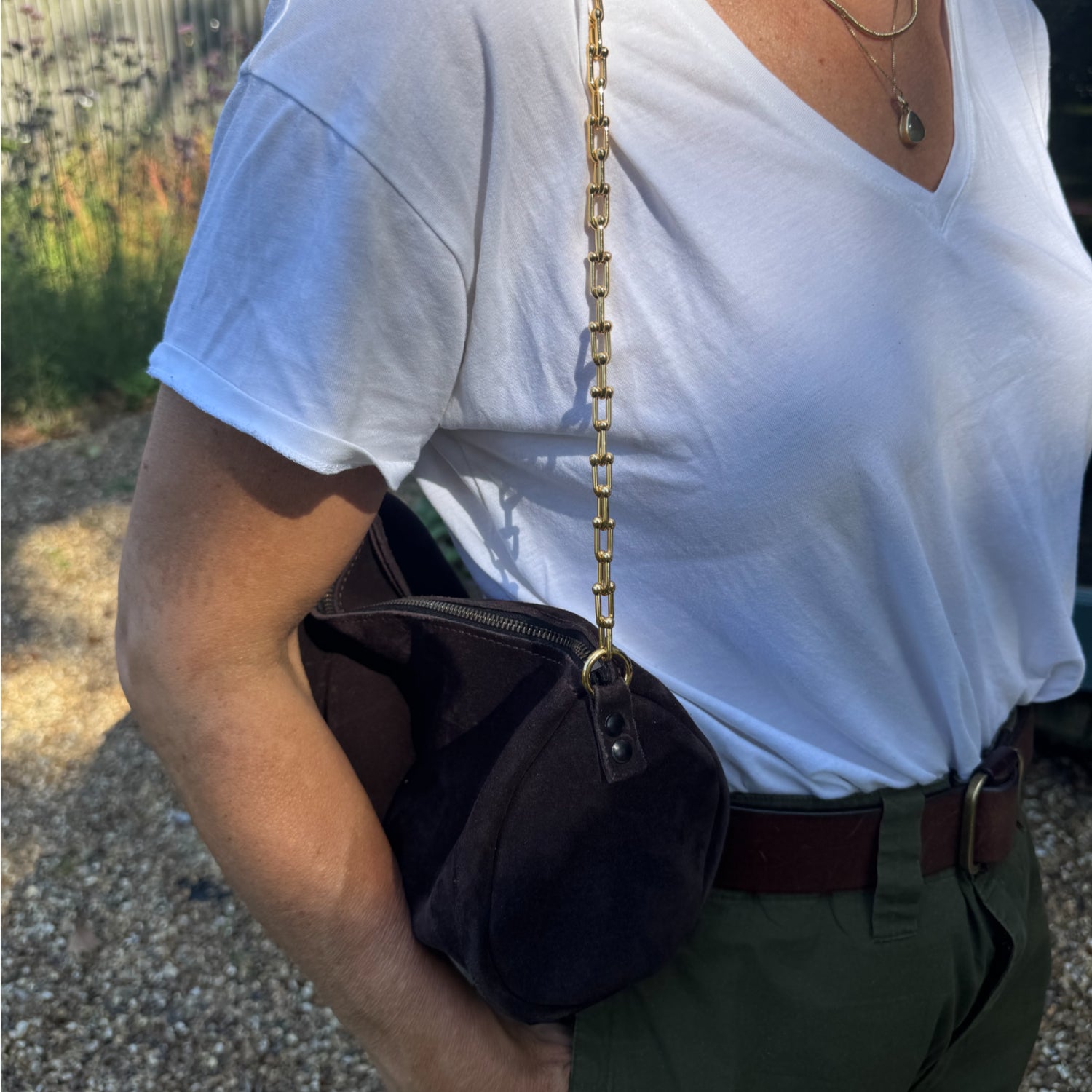 Suede barrell bag