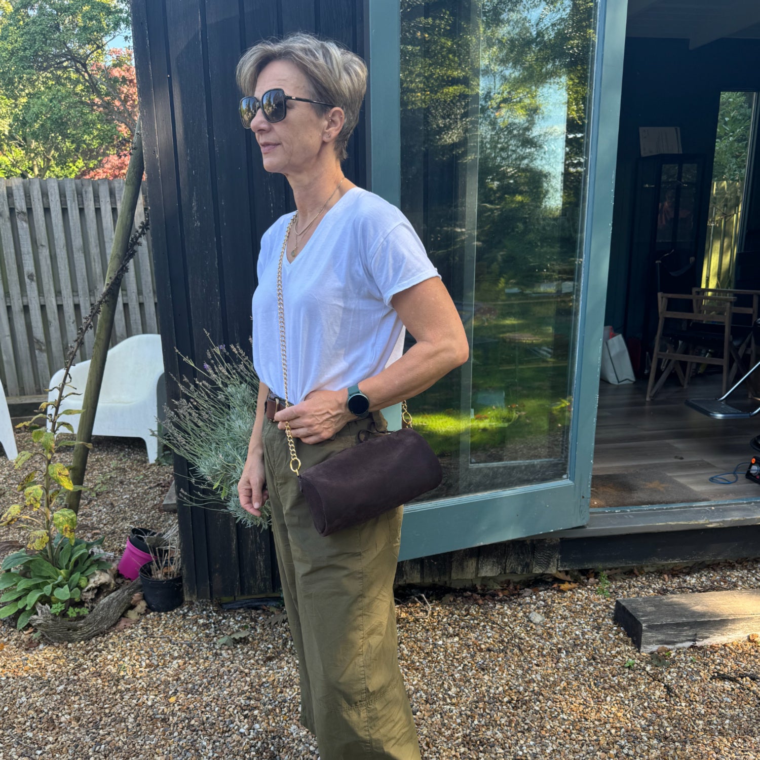 Suede barrell bag