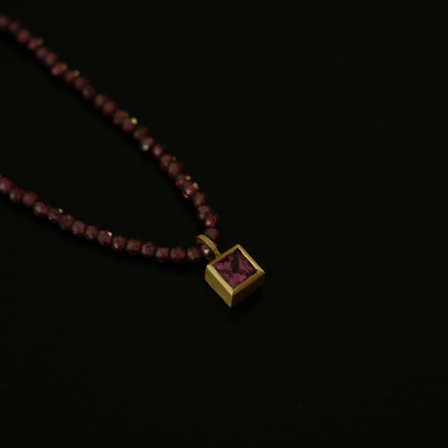 Tiny pink tourmaline and garnet necklace
