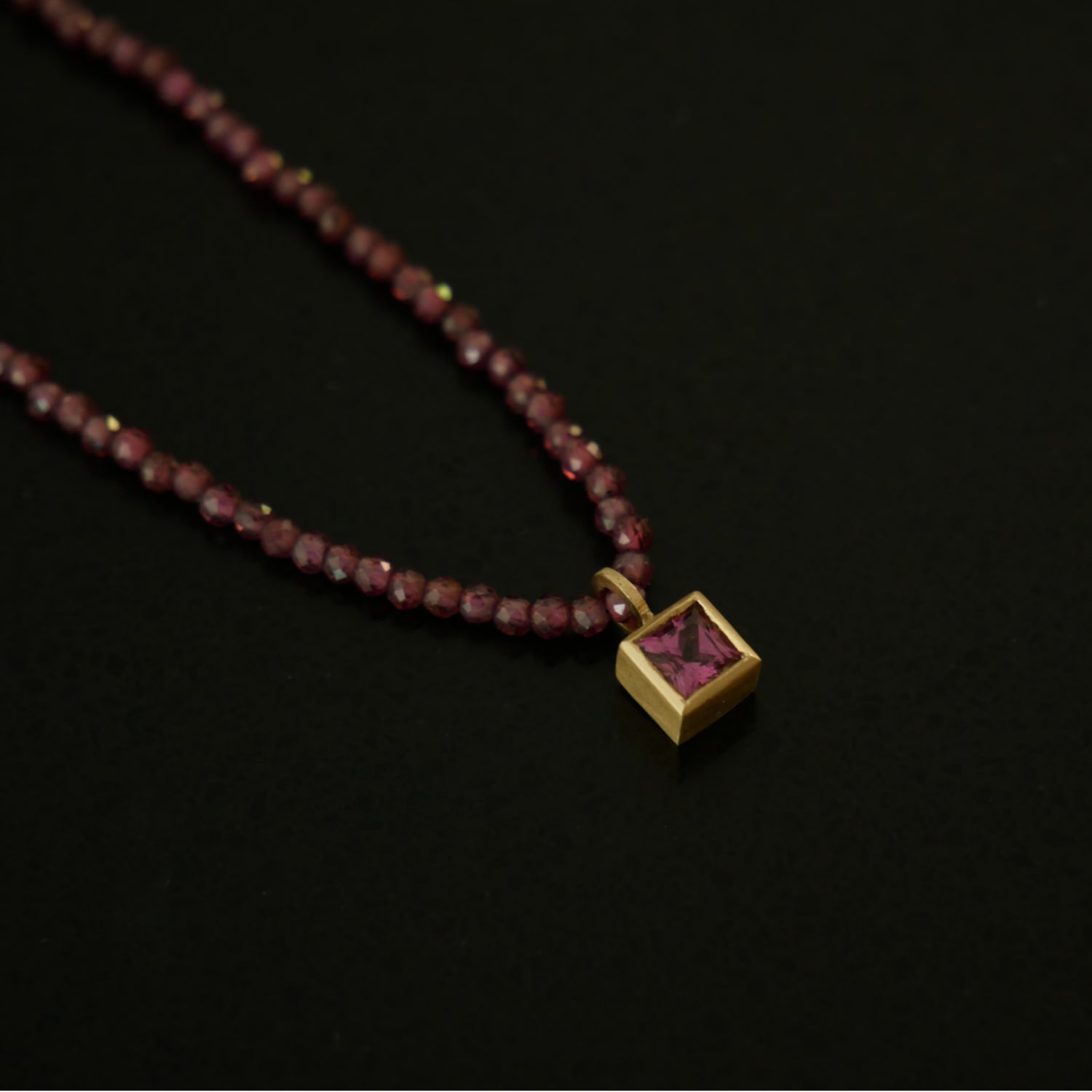 Tiny pink tourmaline and garnet necklace