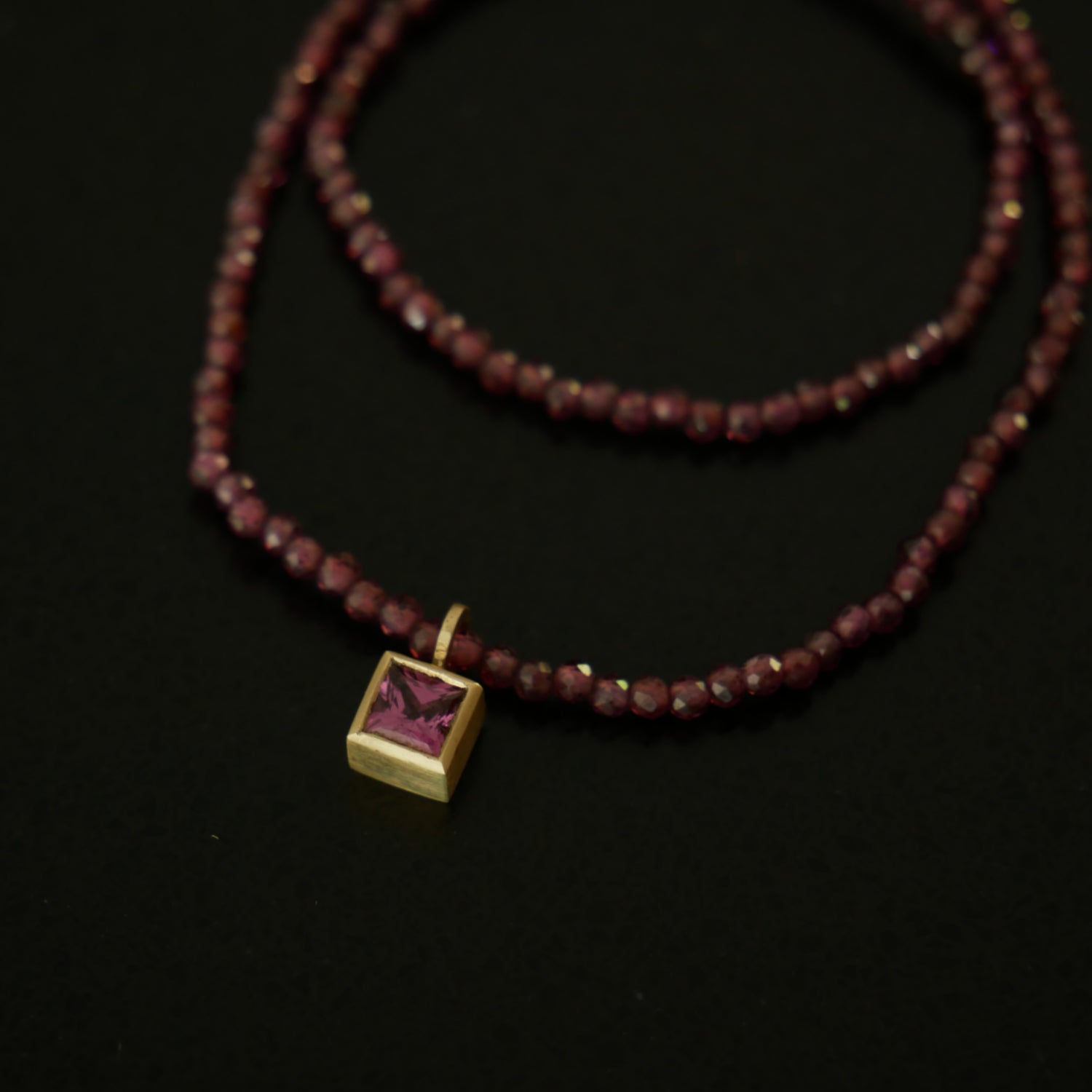 Tiny pink tourmaline and garnet necklace