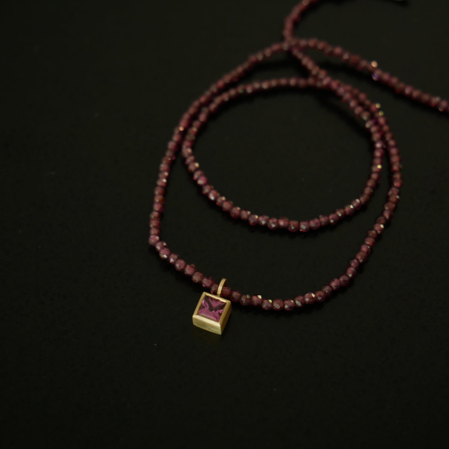 Tiny pink tourmaline and garnet necklace