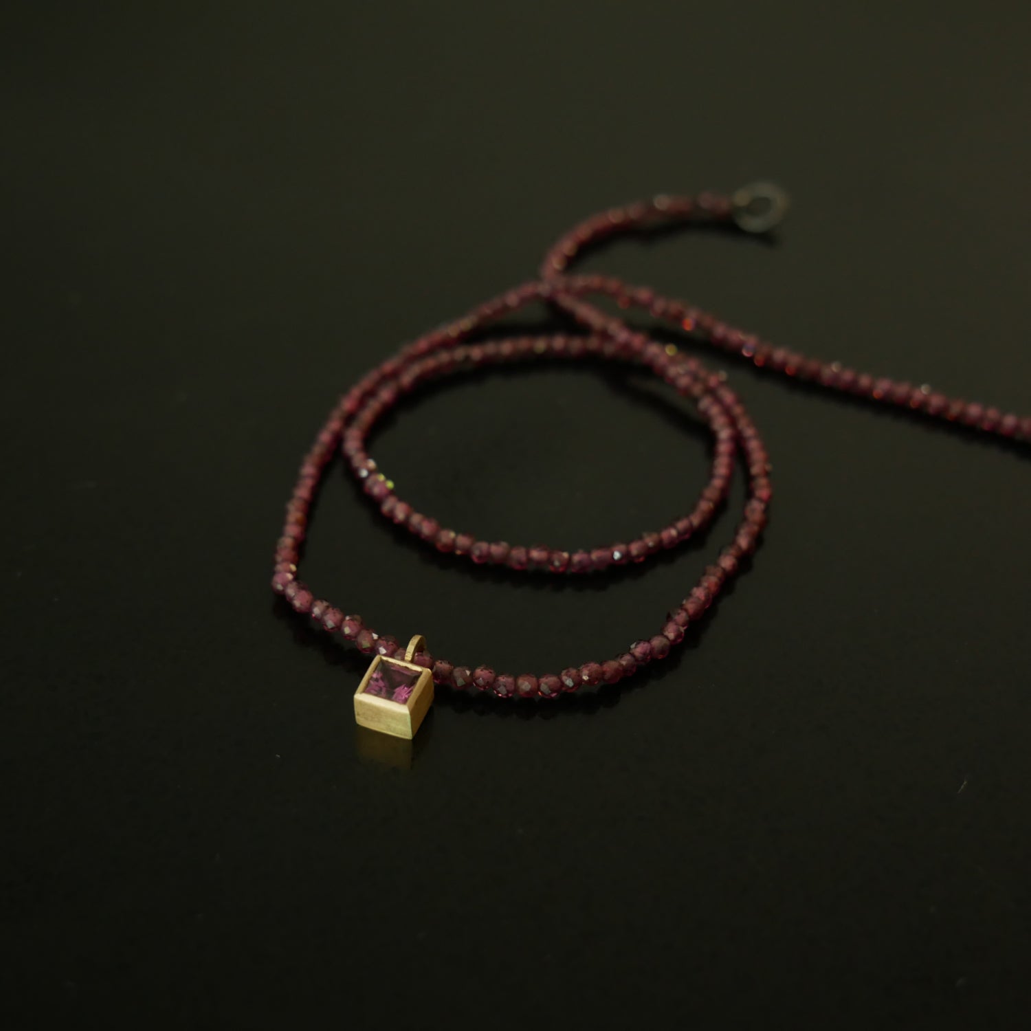 Tiny pink tourmaline and garnet necklace