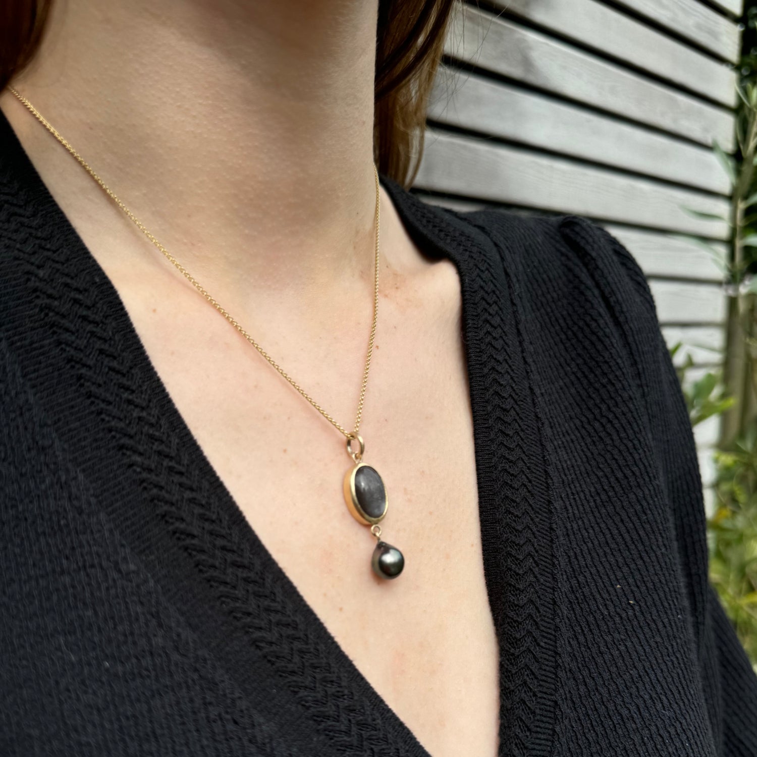 gold moonstone and tahitian pearl necklace