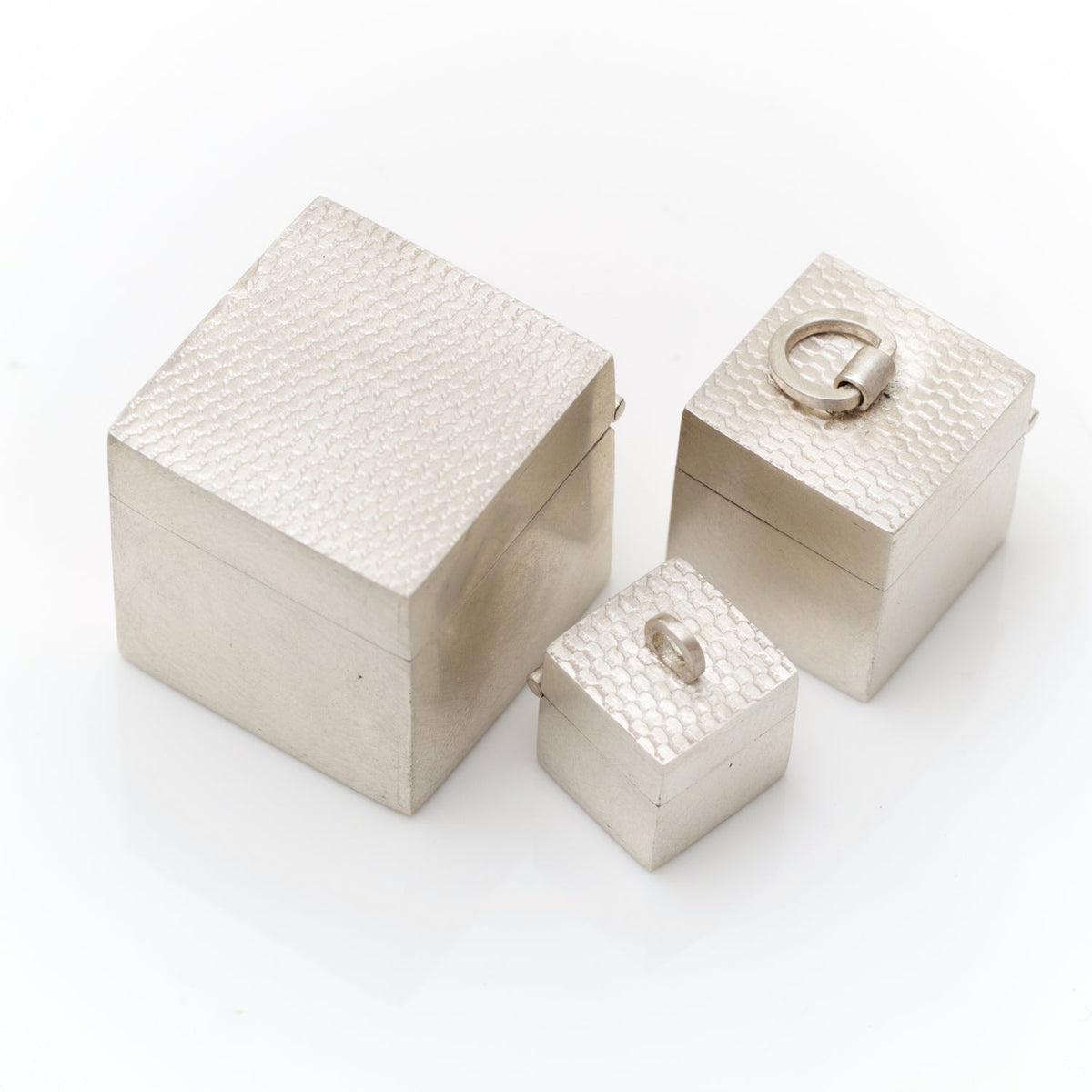 Set Of Three Silver Microboxes Necklace Pendants