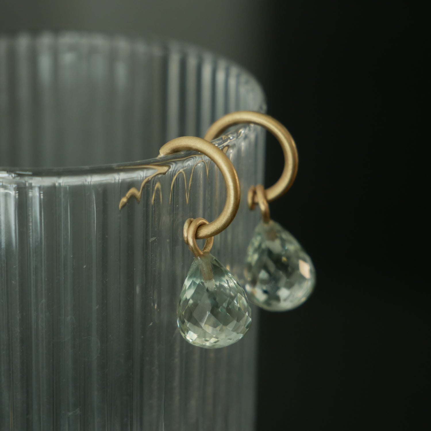 gold hoops with green quartz