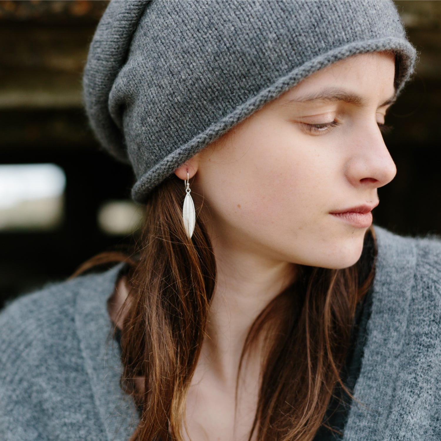 silver long pod earring