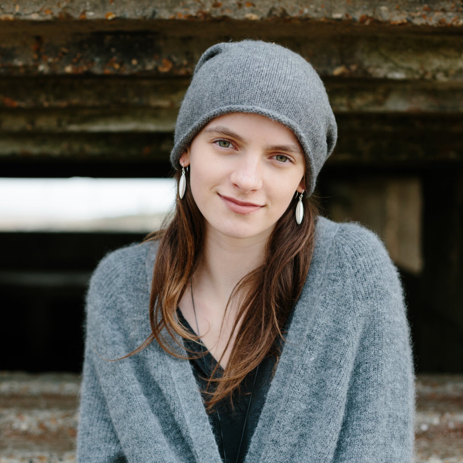 Silver long pod earrings