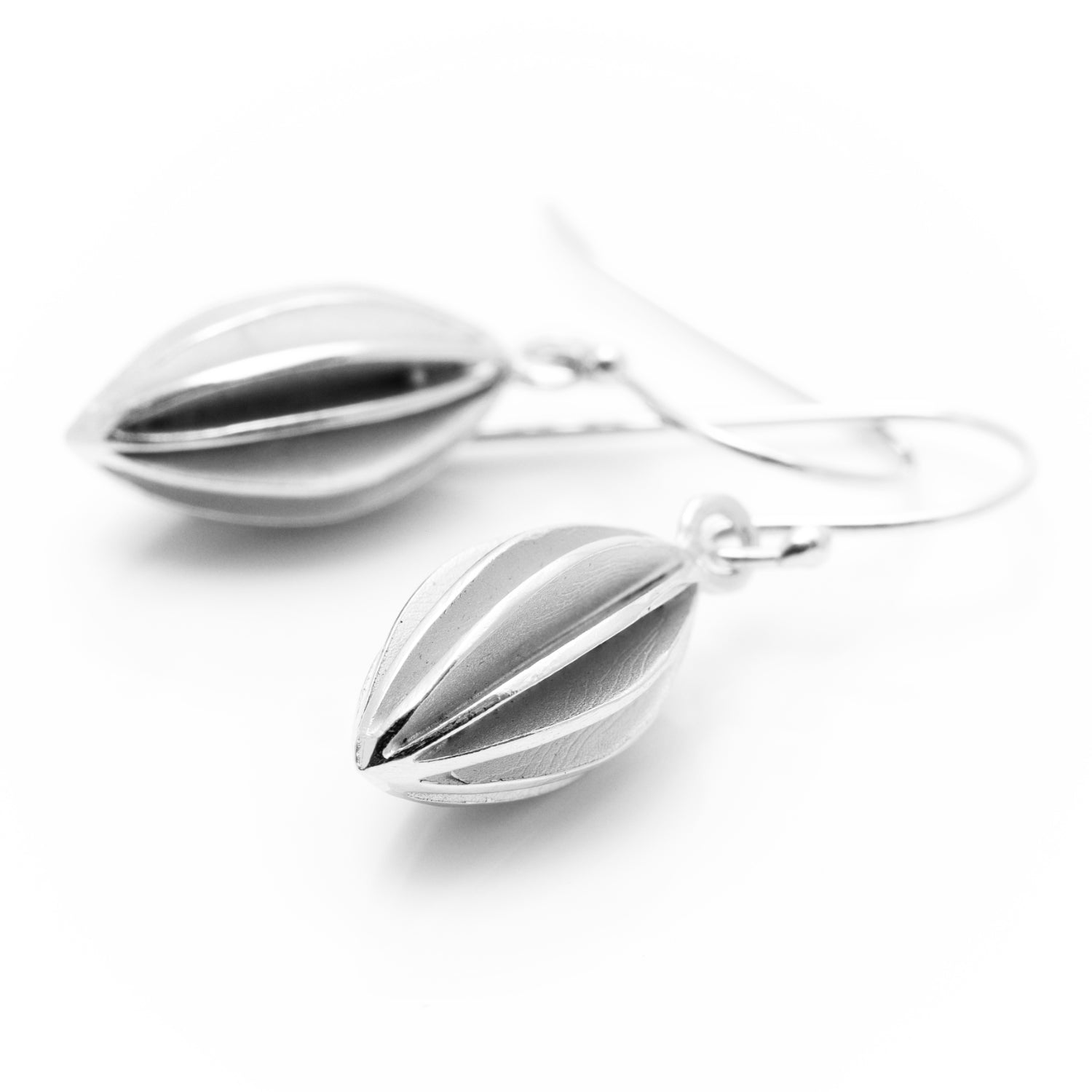 silver medium pod drop earrings