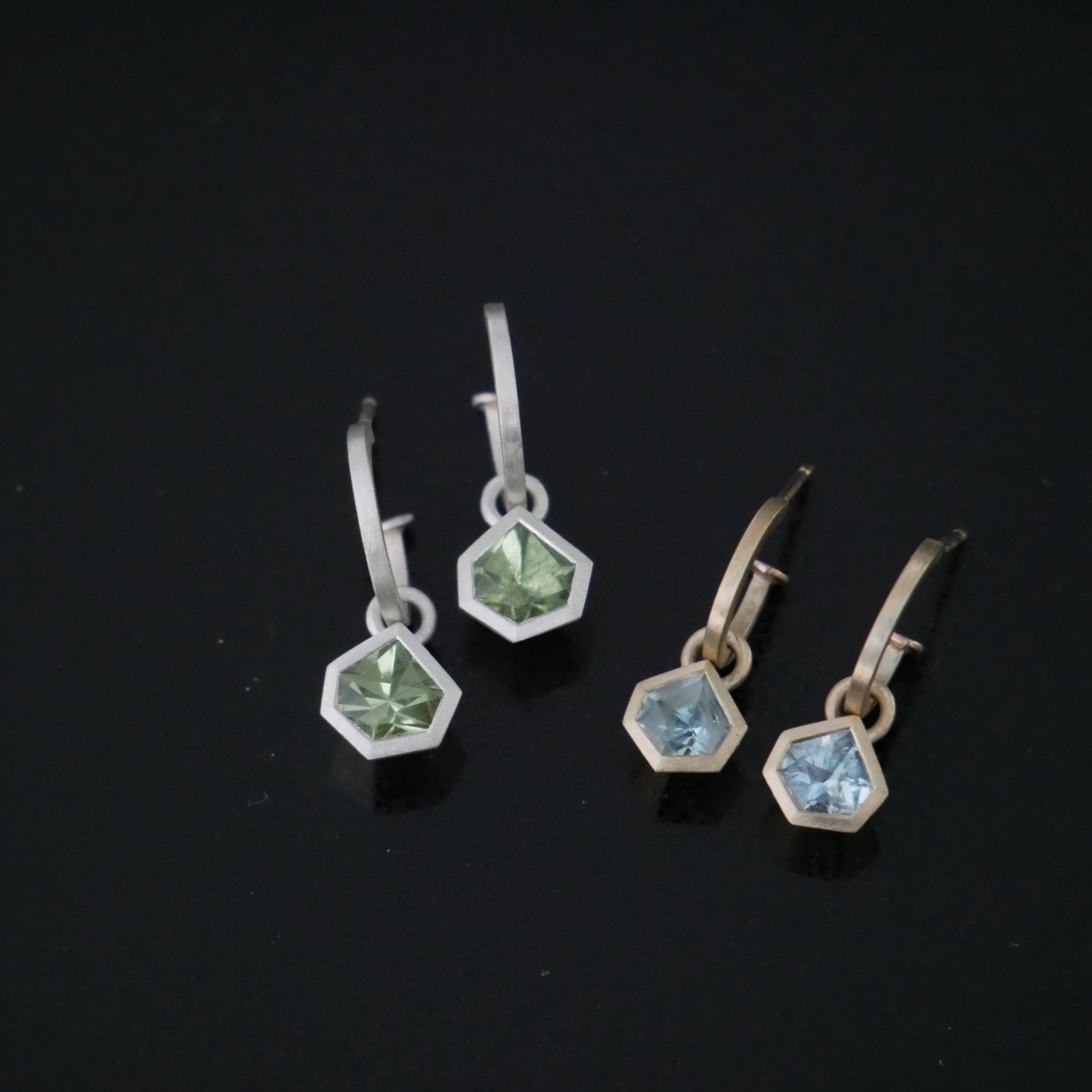 Peridot and aquamarine hoop earrings