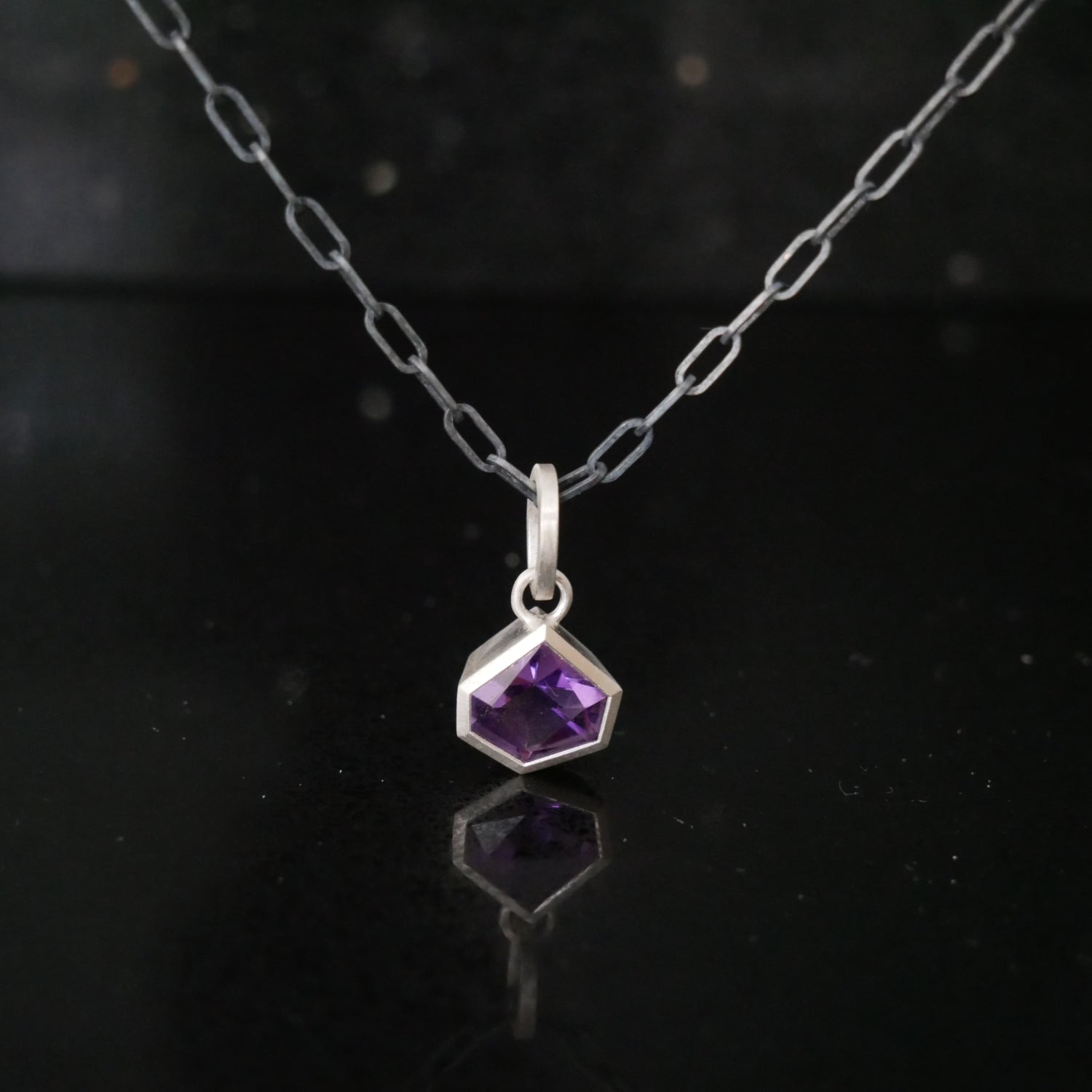 Silver Amethyst geometric pendant