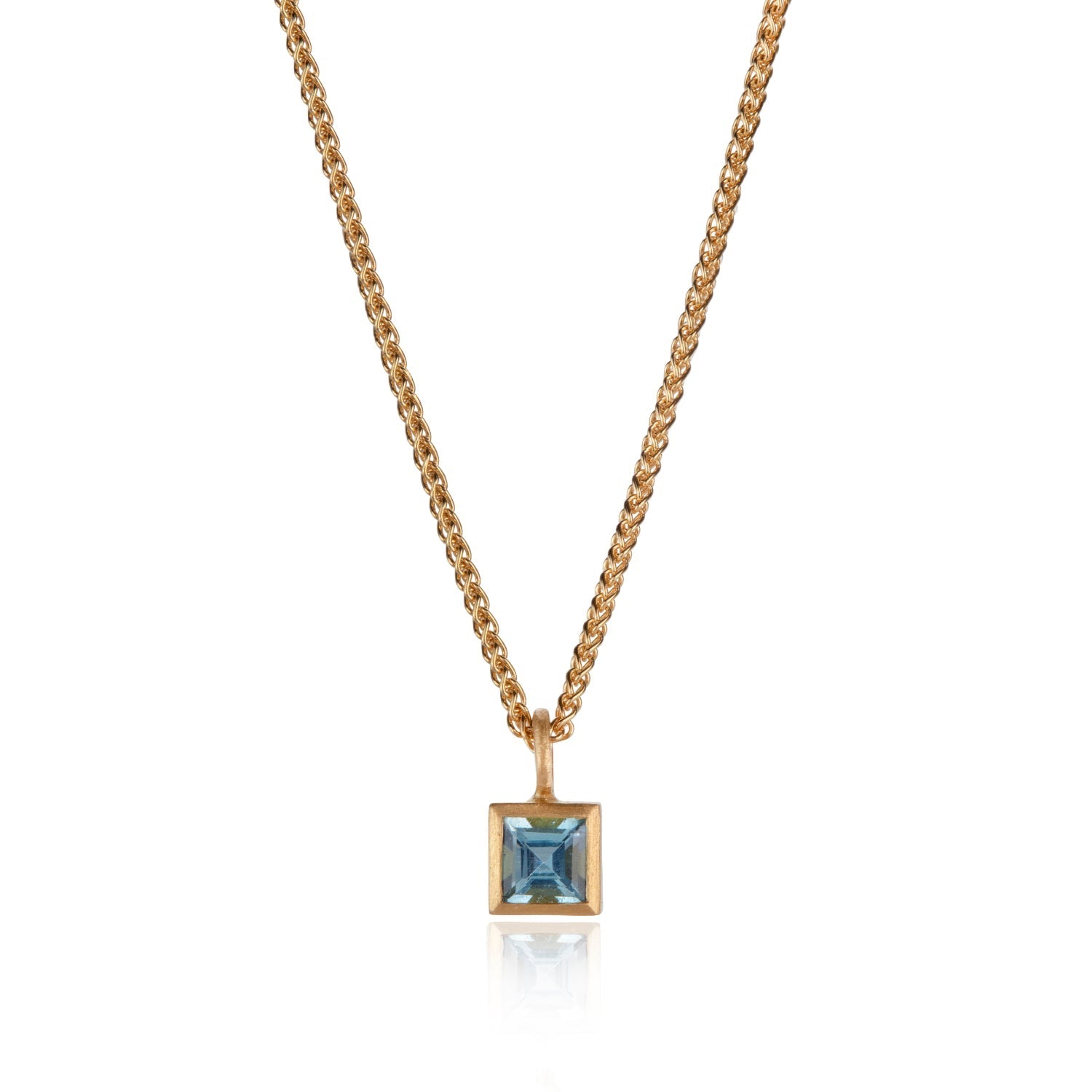 18ct gold square aqua necklace