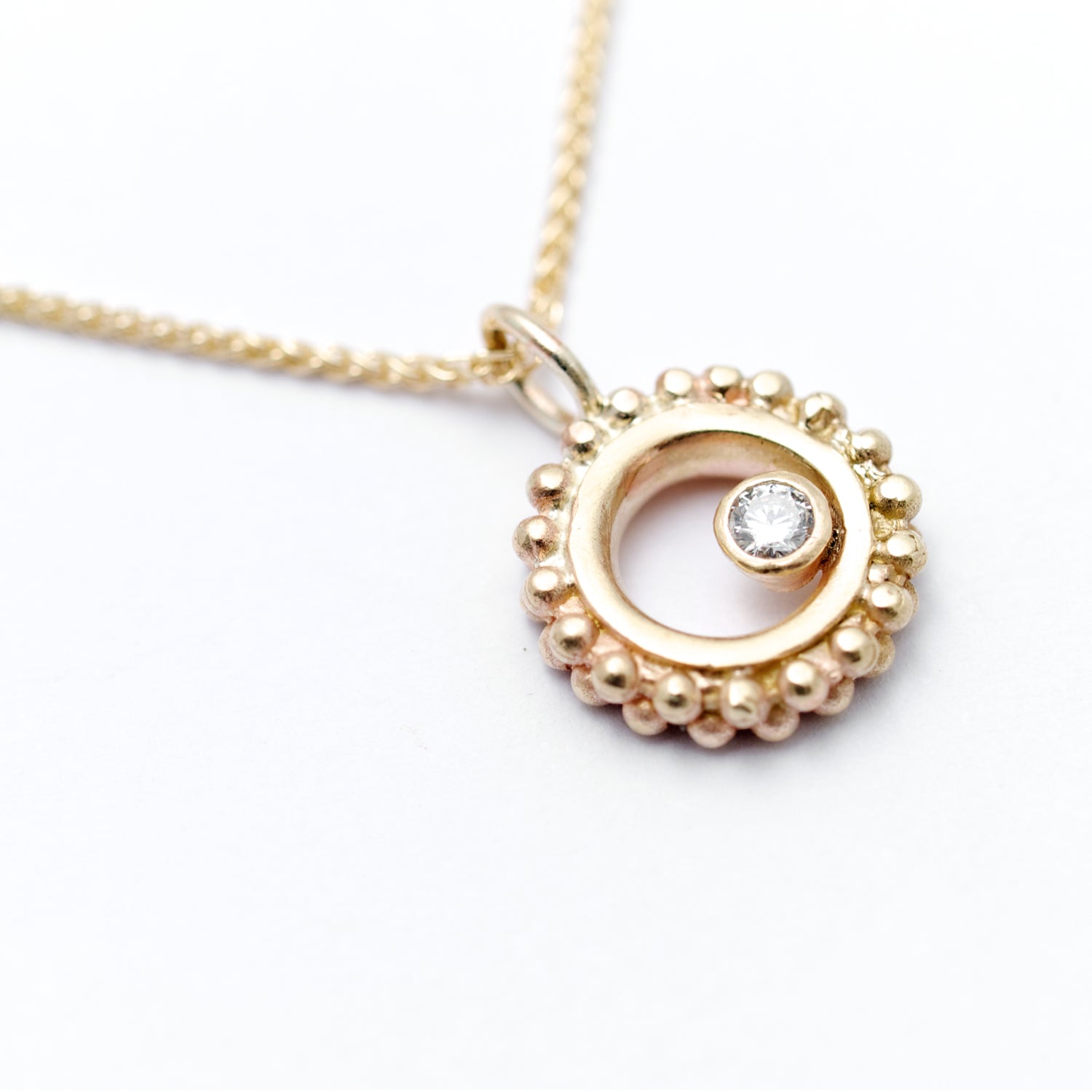 9ct gold beaded circle necklace