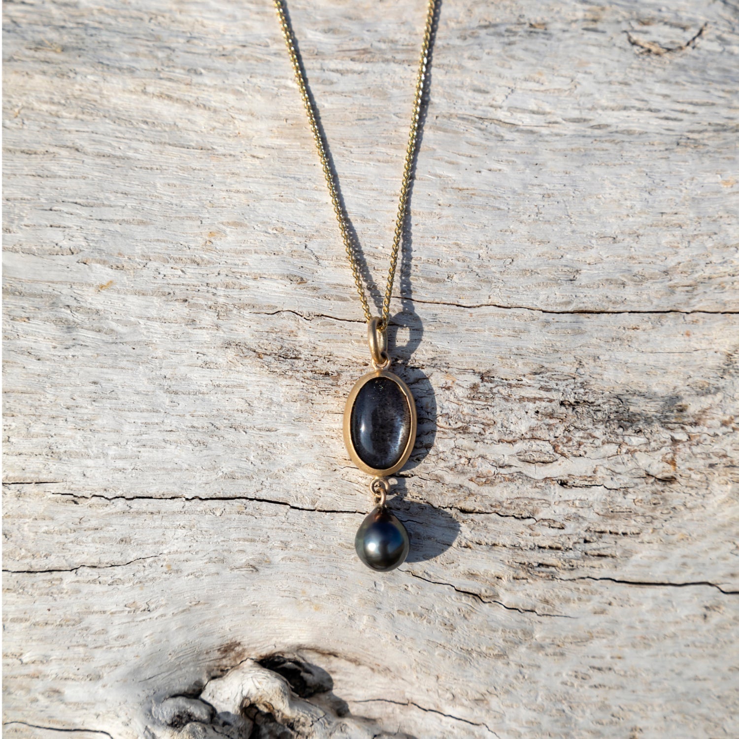 blackmoonstone and pearl necklace