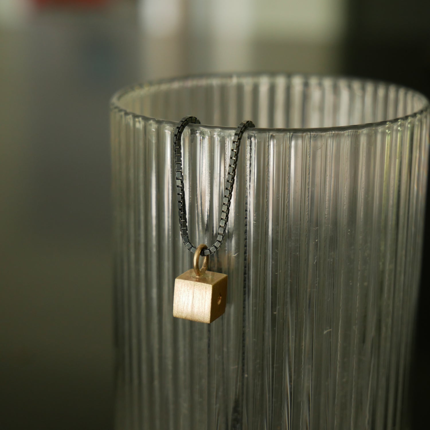 solid gold cube necklace