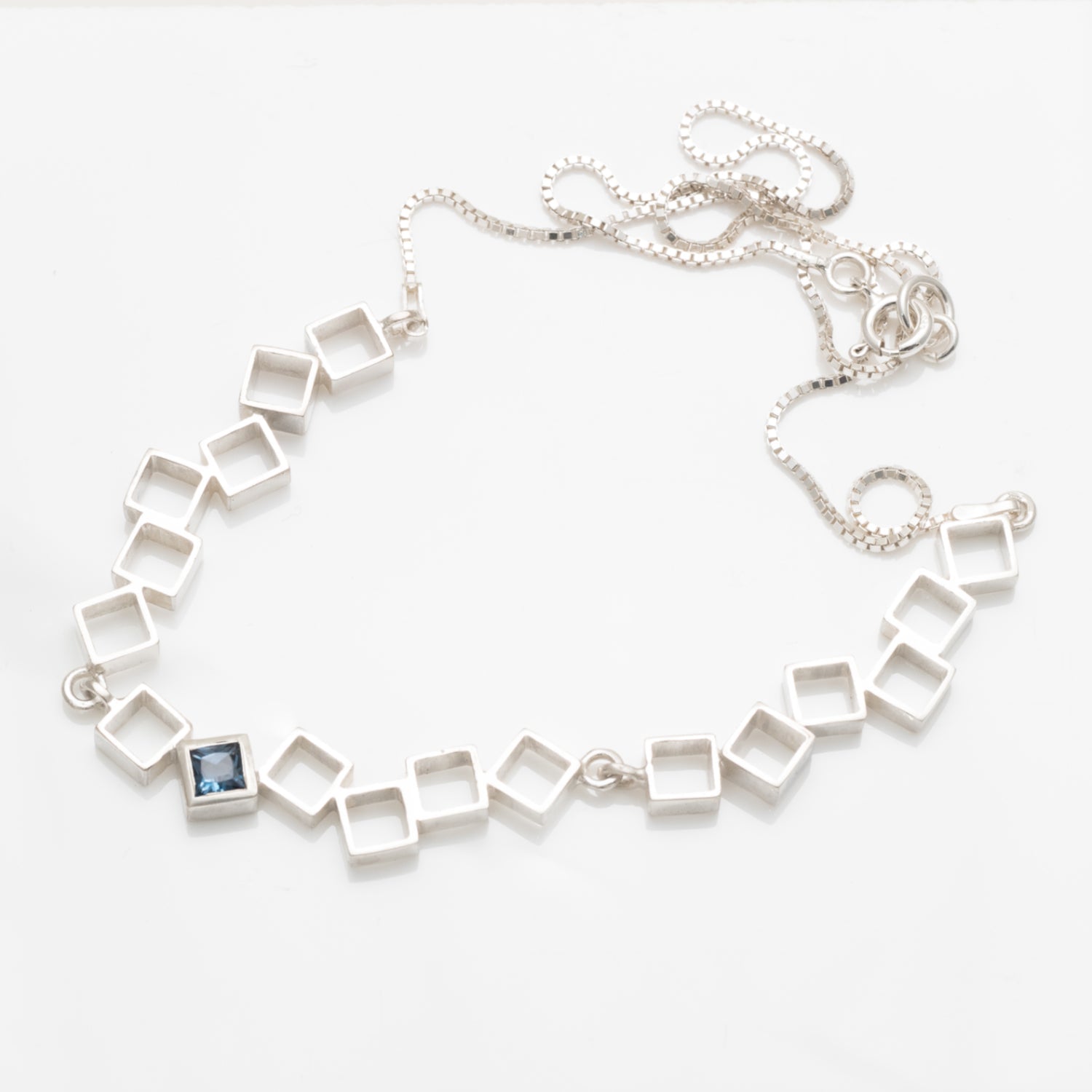 London blue topaz set in squares necklace