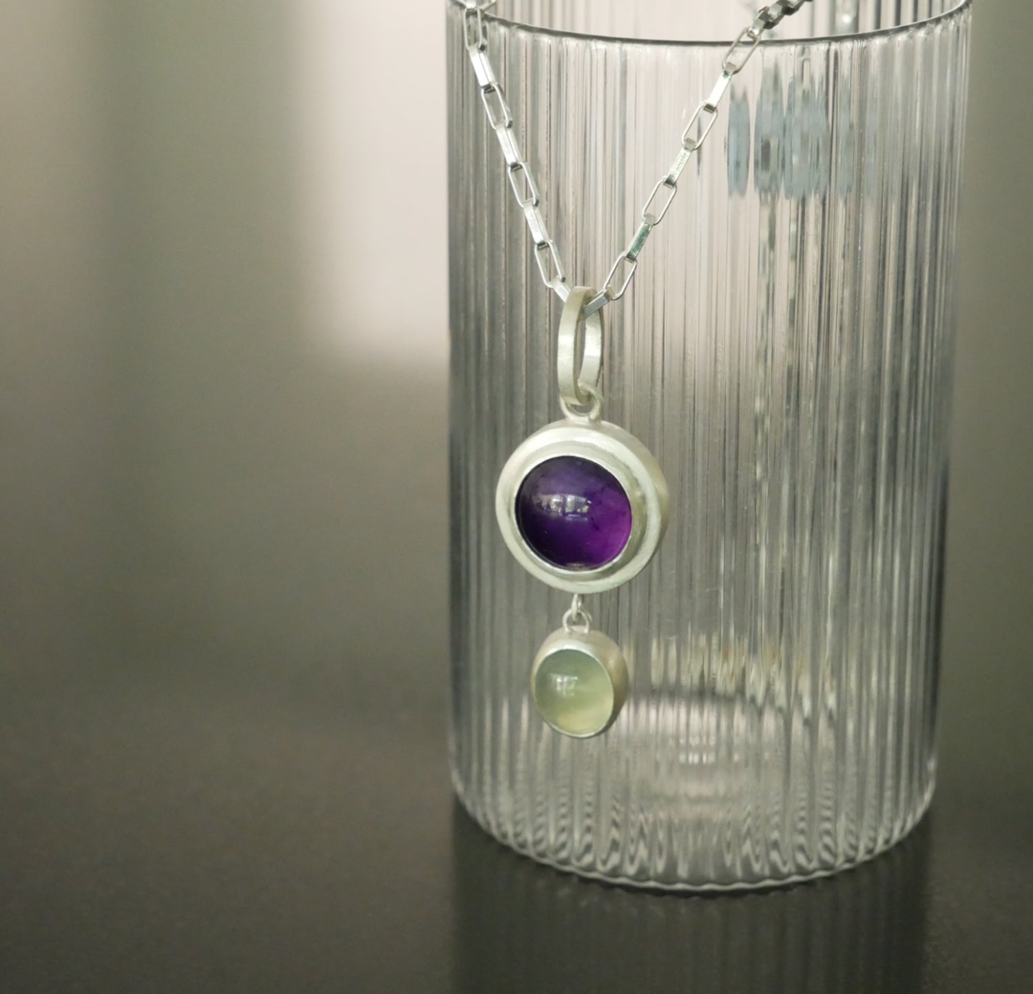 Amethyst and prehnite necklace