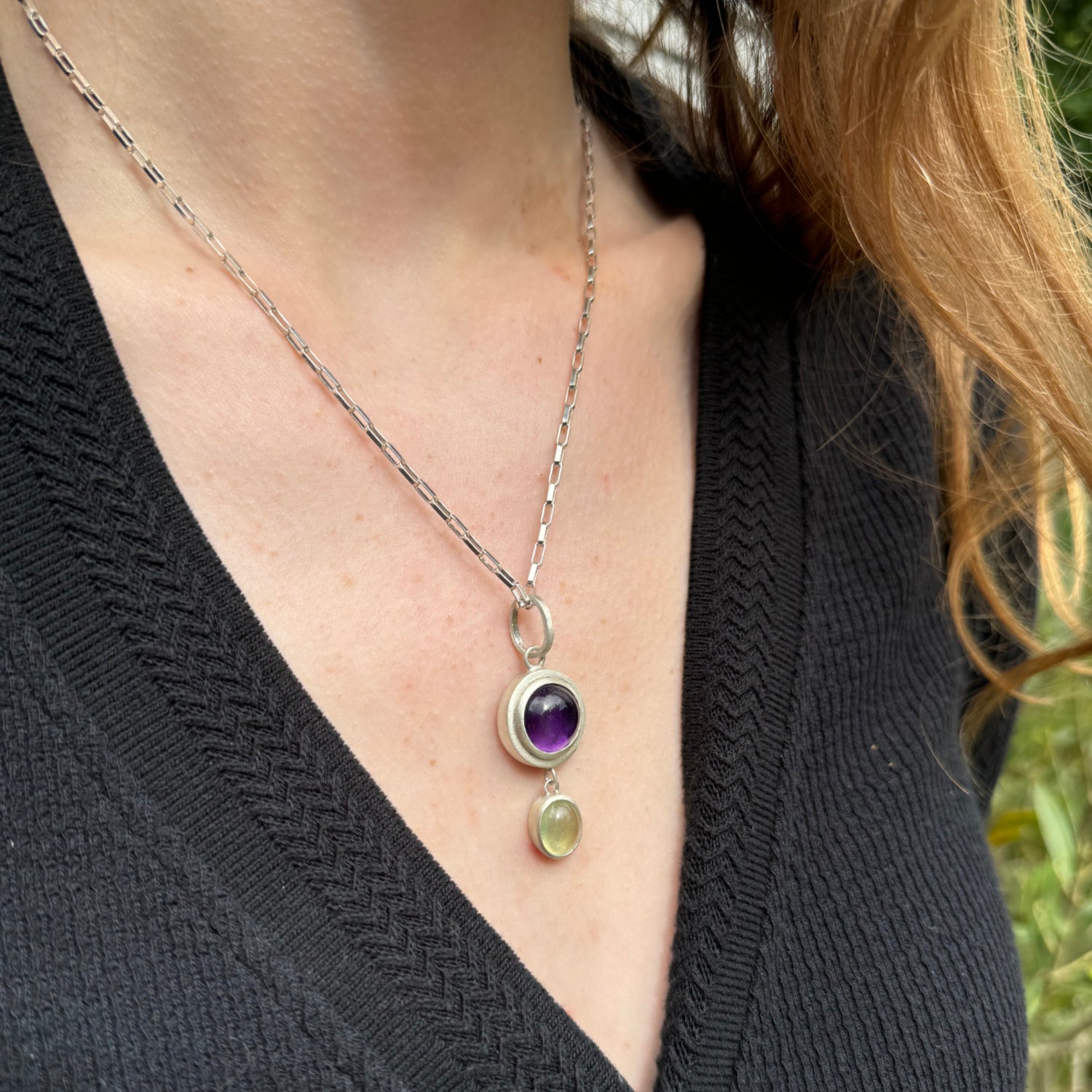 Amethyst and prehnite necklace