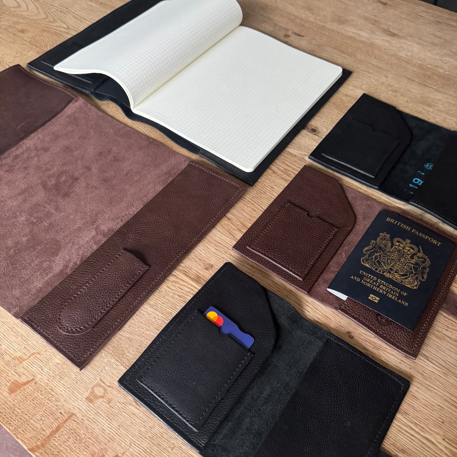 machine stitched leather passport wallet