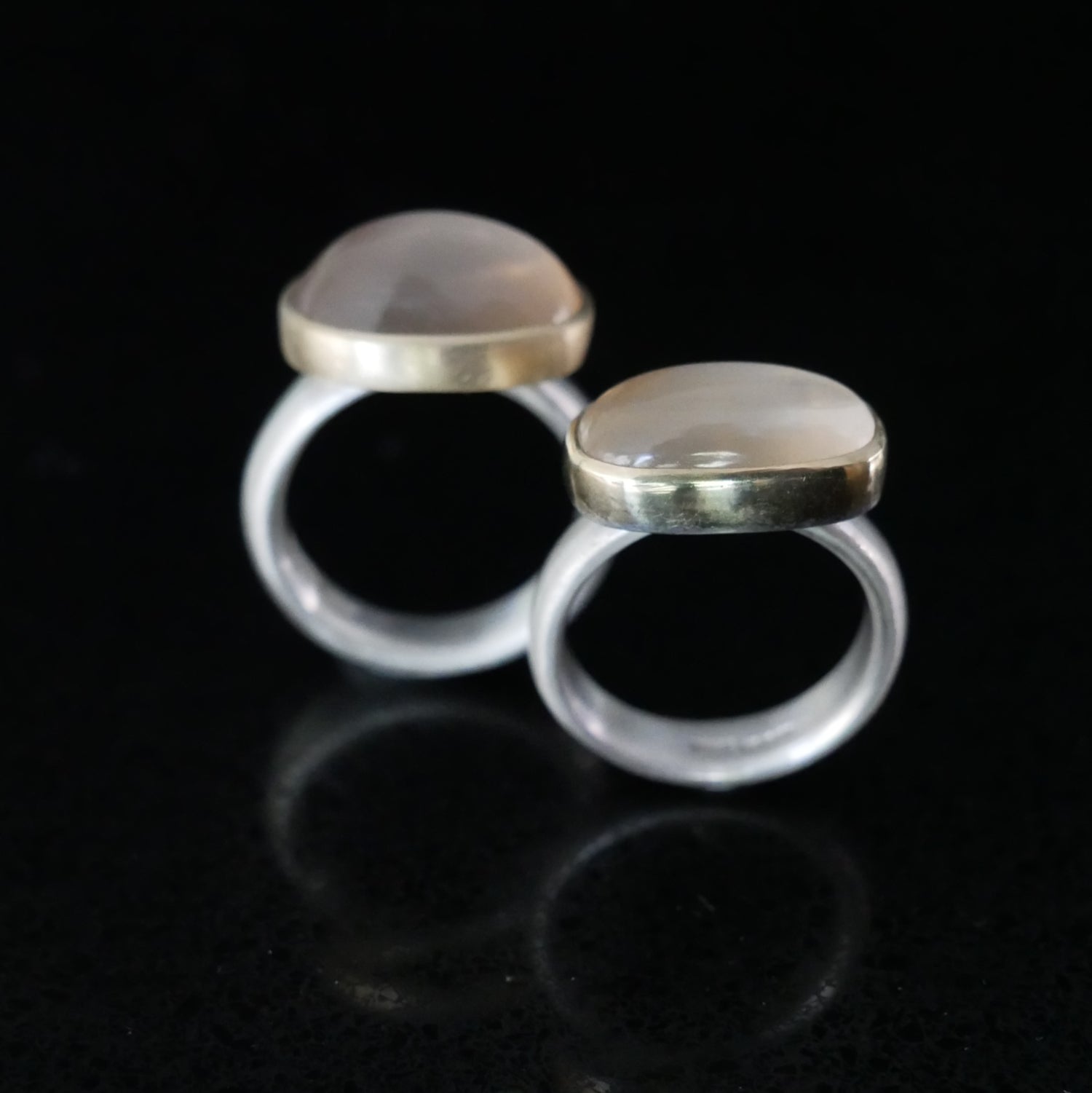peachmoonstone gold and silver ring