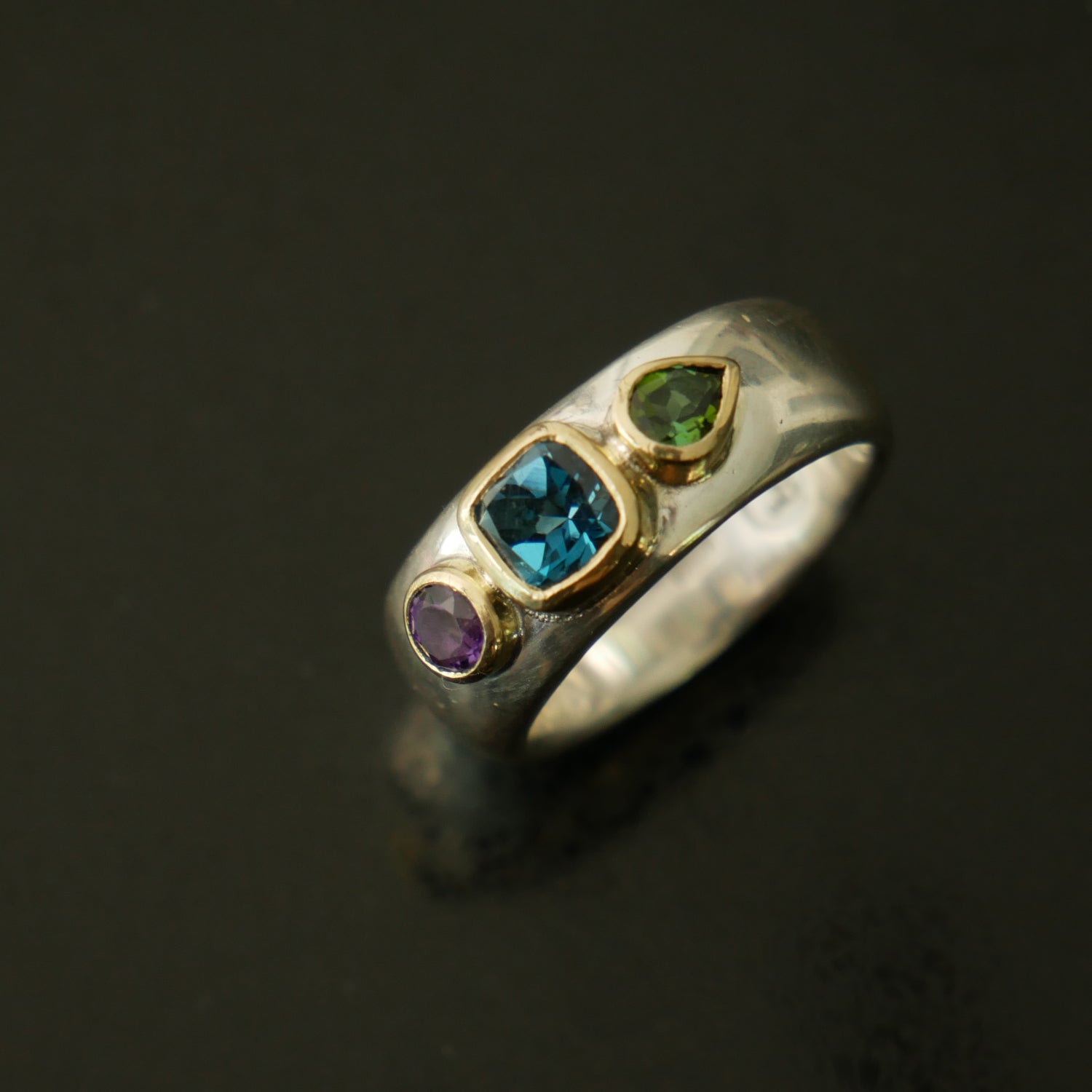 Chunky wide silver and gold 3 stone ring