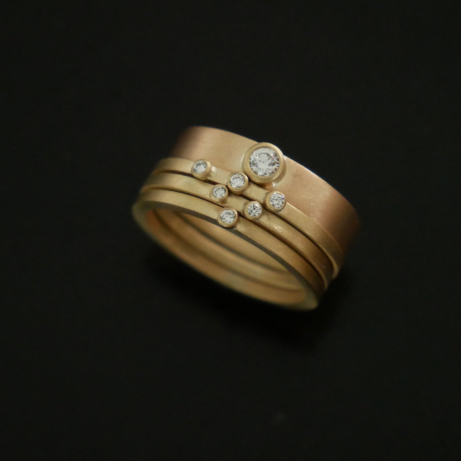 Gold 9ct Diamond Flat Stacking Rings