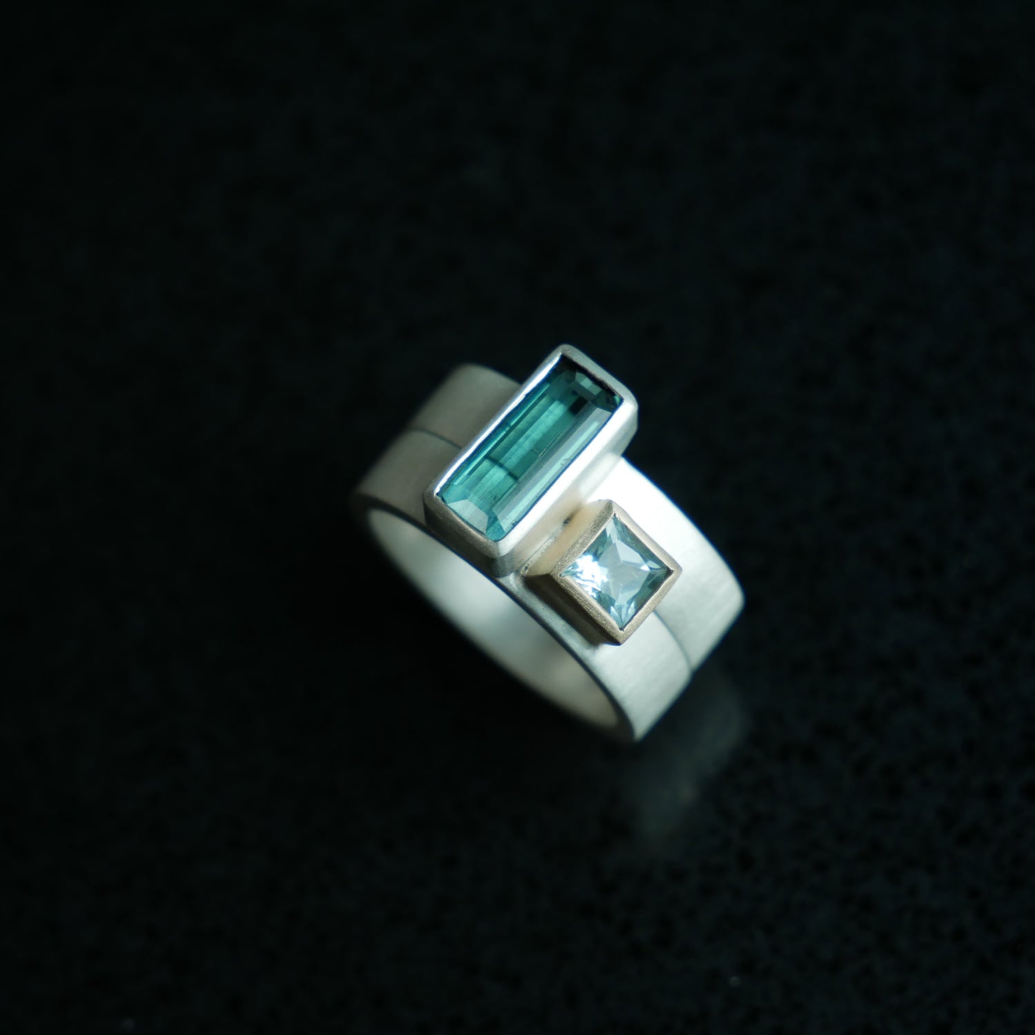 geometric stacking rings with topaz and tourmaline